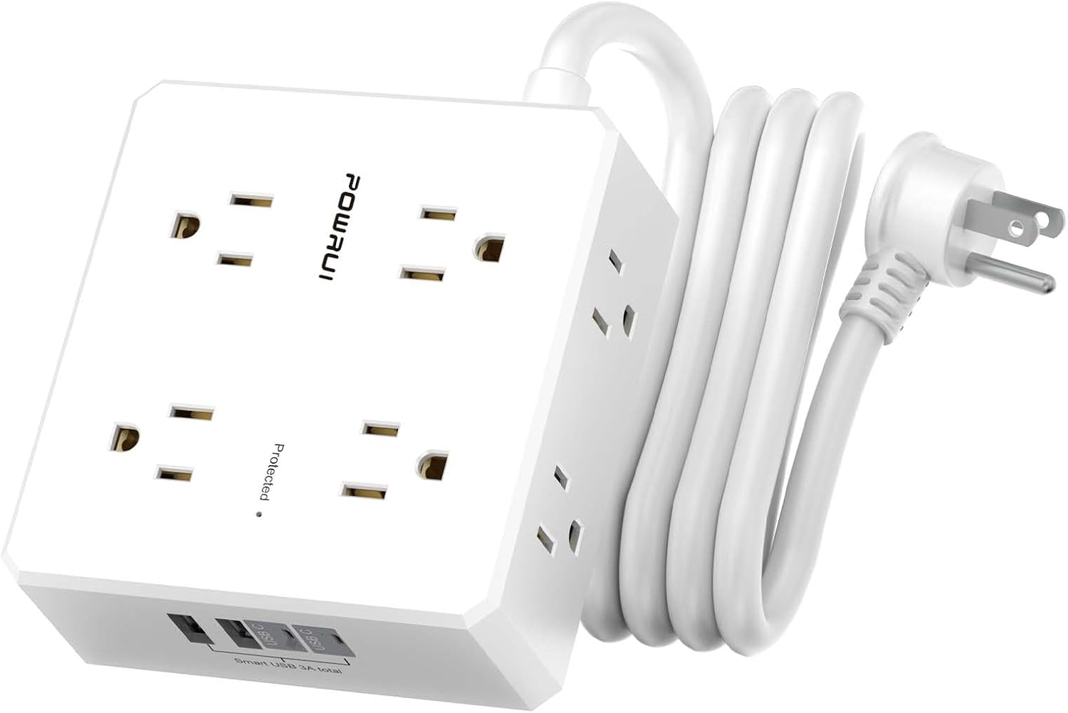 Detalle de POWRUI AHR-803B Surge Protector Power Strip, 8 Outlets, 4 USB Ports