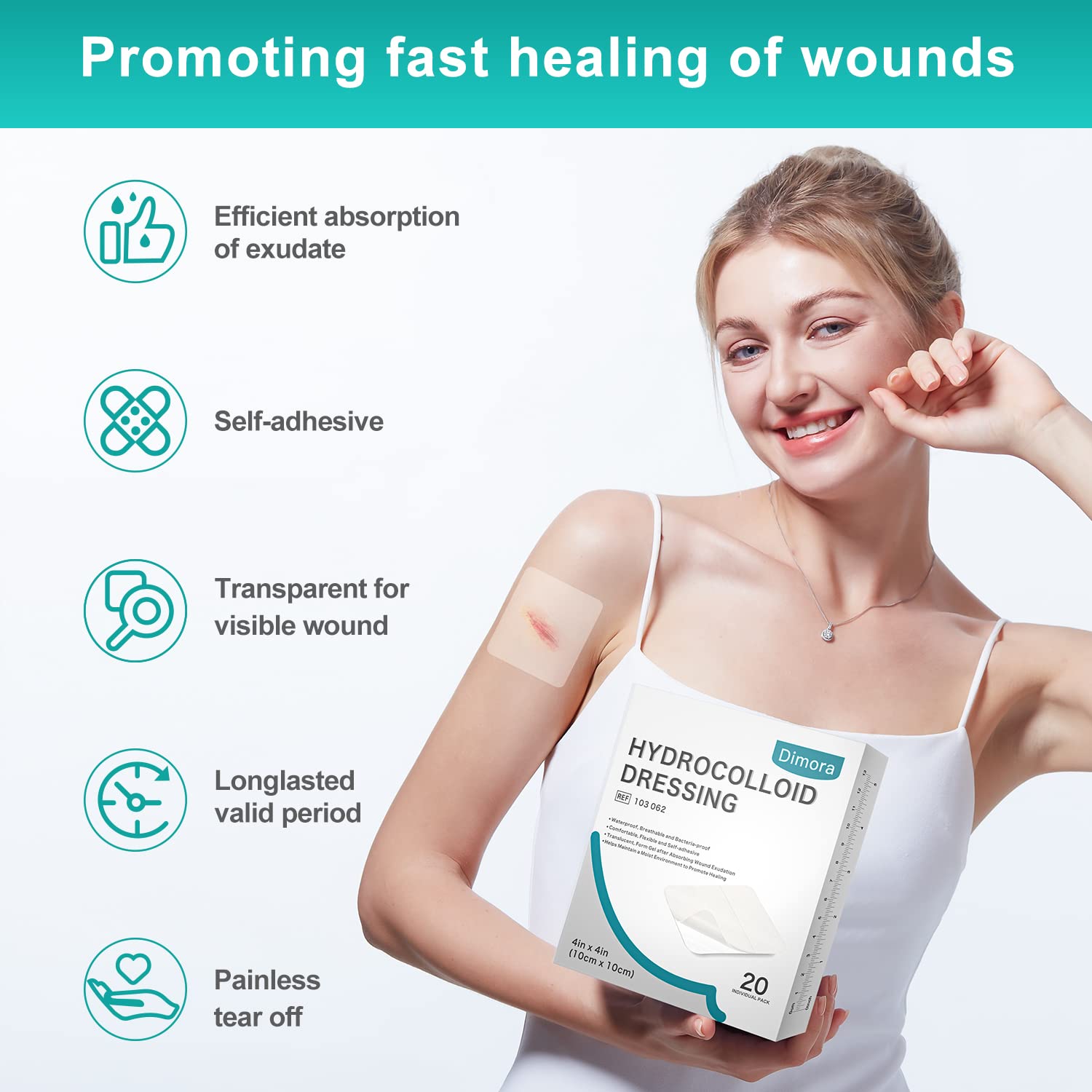 Thumbnail 3 de Dimora 20 Pack Hydrocolloid Wound Dressing, Ultra Thin 4" x 4" Large Patch