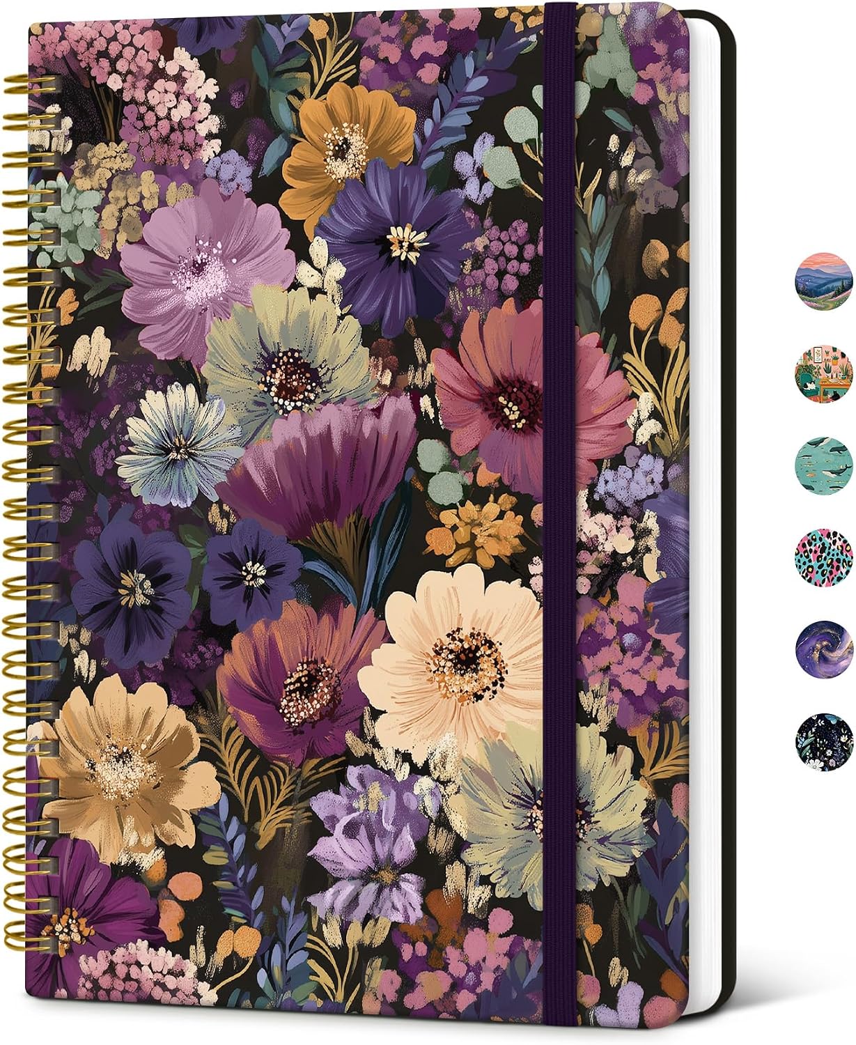 Detalle de Taja Midnight Bloom Spiral Journal, College-Ruled Hardcover, 140 Pages