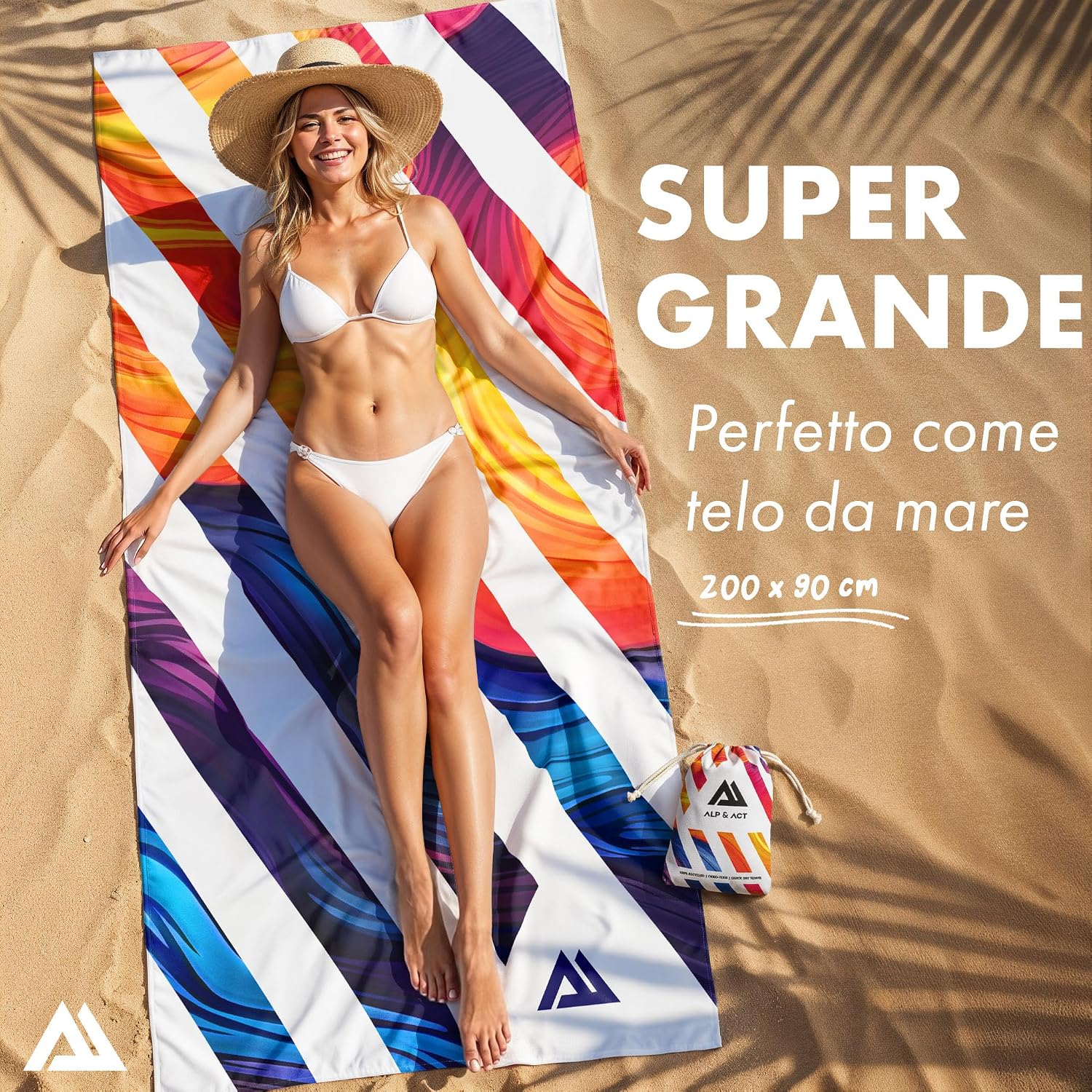 Detalle de ALP & ACT Telo Mare XXL 200x90 cm – microfibra riciclata, ultra leggero e asciugatura rapida