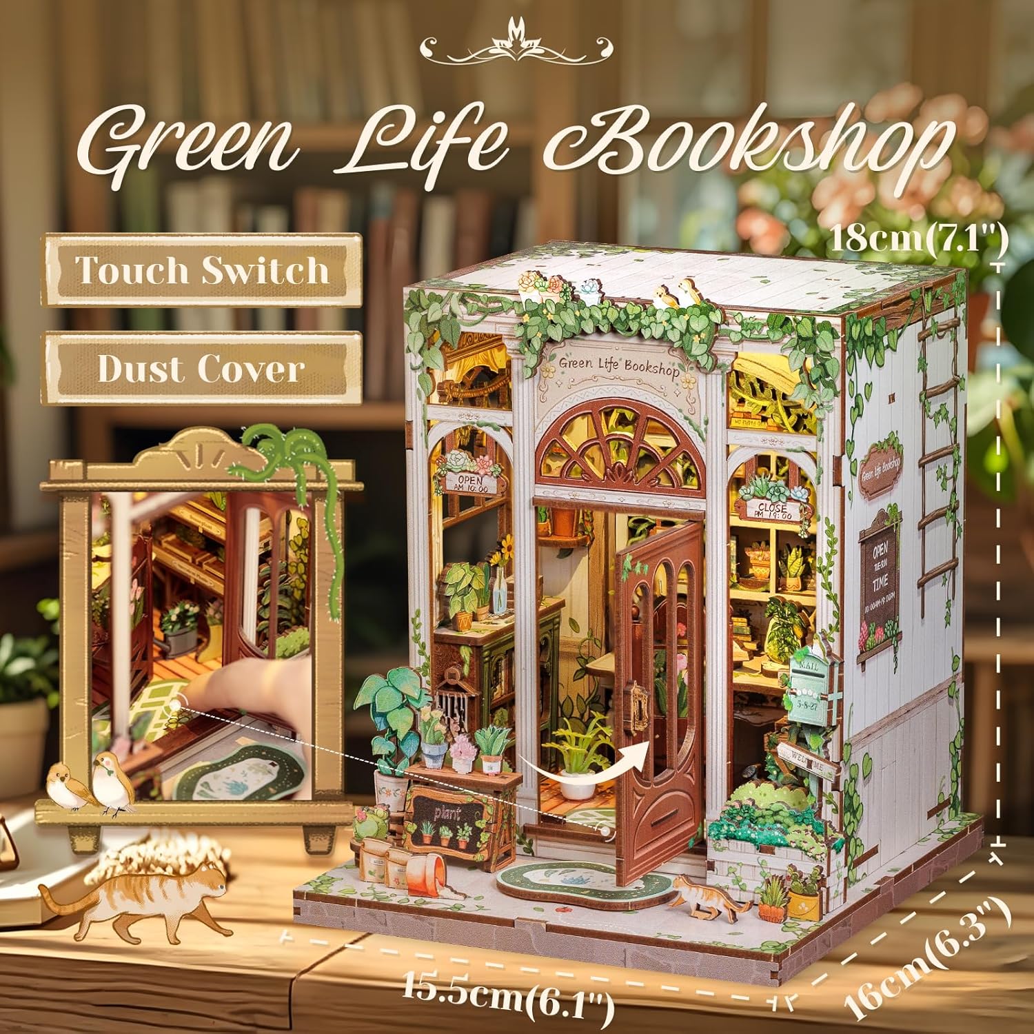 Detalle de CUTEBEE Book Nook Kit - DIY Miniature House Dollhouse Kit (Green Life Bookshop)