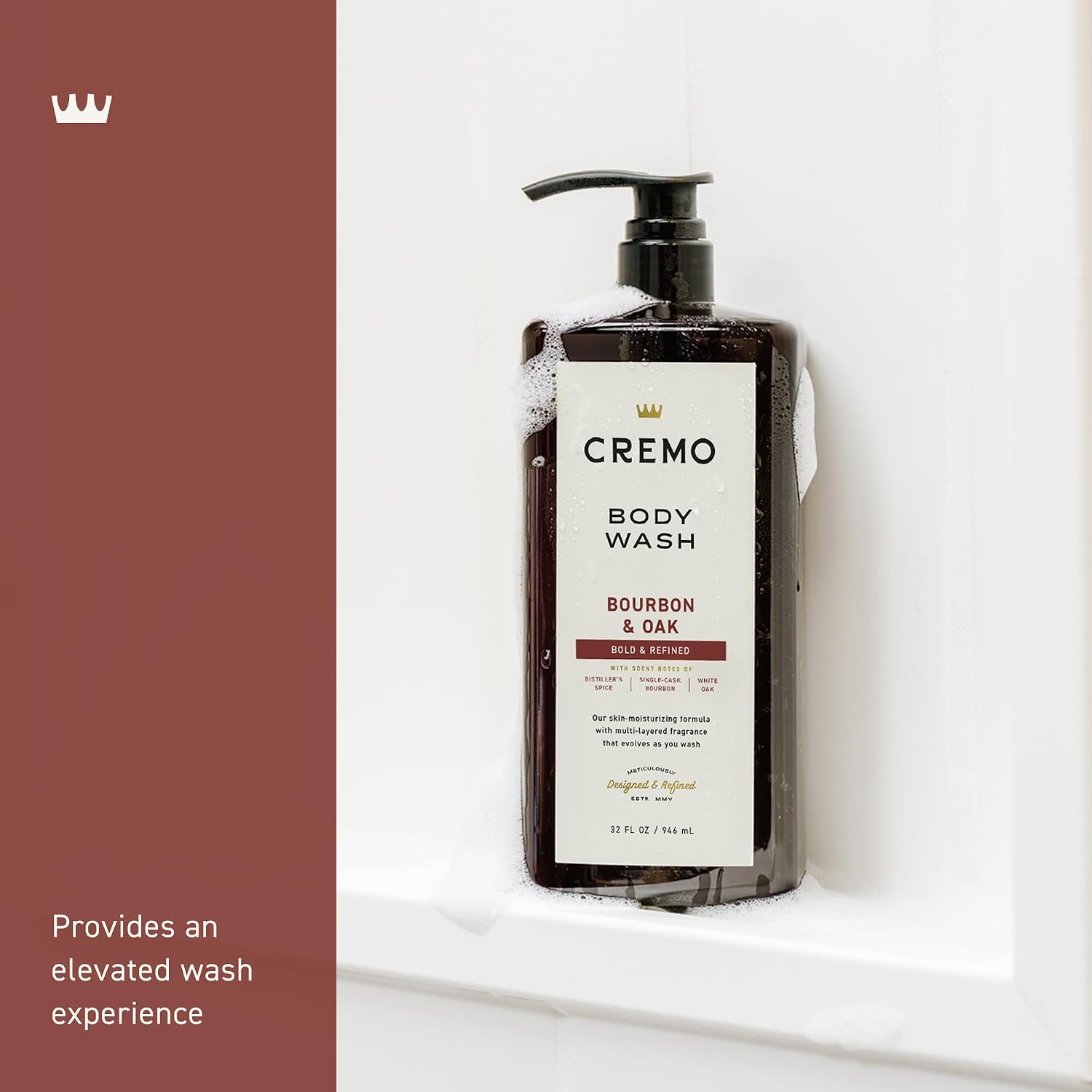 Detalle de Cremo Bourbon & Oak Body Wash for Men, 32 fl oz, Rich Lather