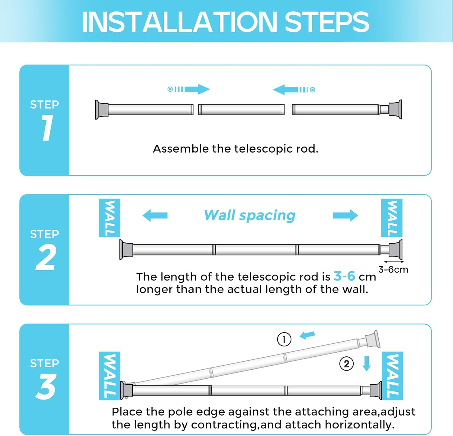 Thumbnail 6 de ZipGlo Zipglo Extendable Curtain Pole (59–120 cm) – tension rod for shower curtains, bathroom, windows & more, white