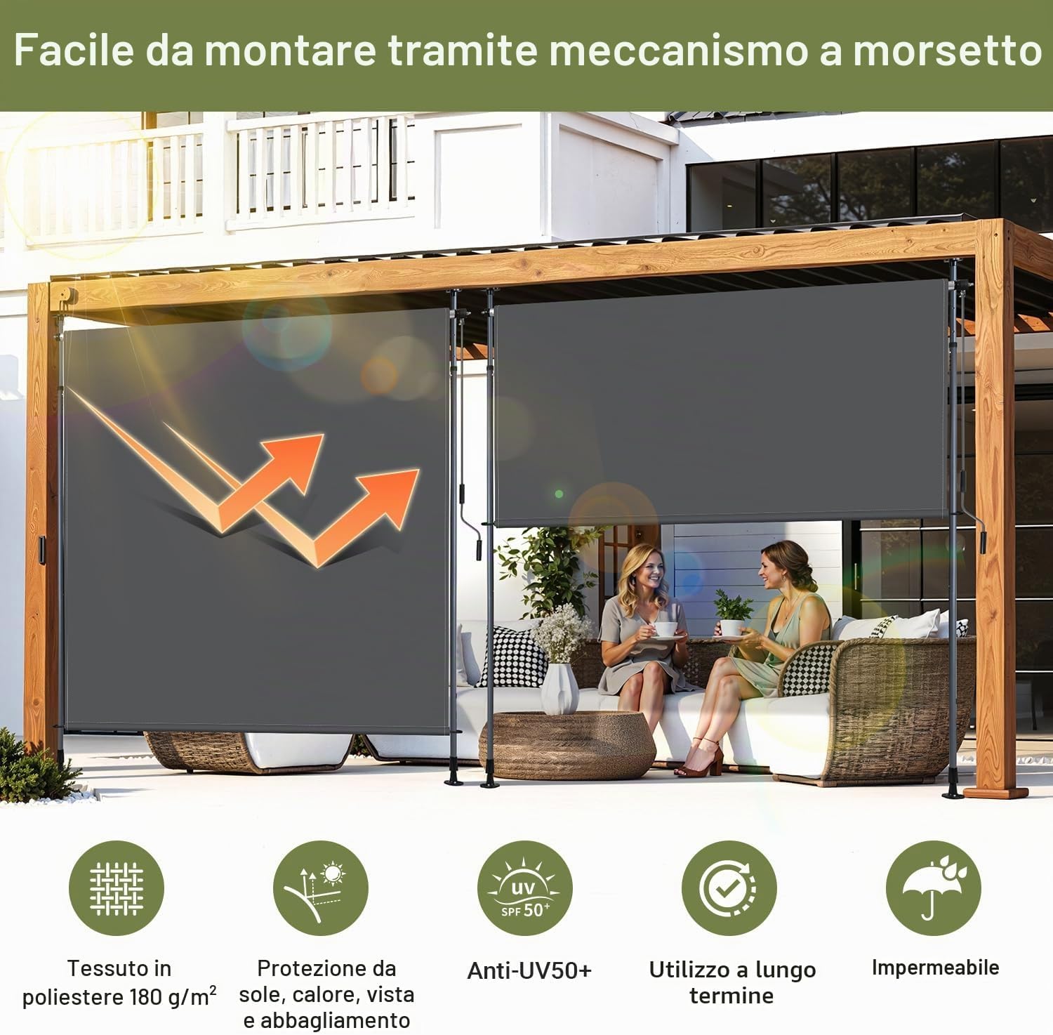 Detalle de Ollewiellan Tenda da sole verticale con morsetto esterno, 200 x 270 cm, allungabile, antracite
