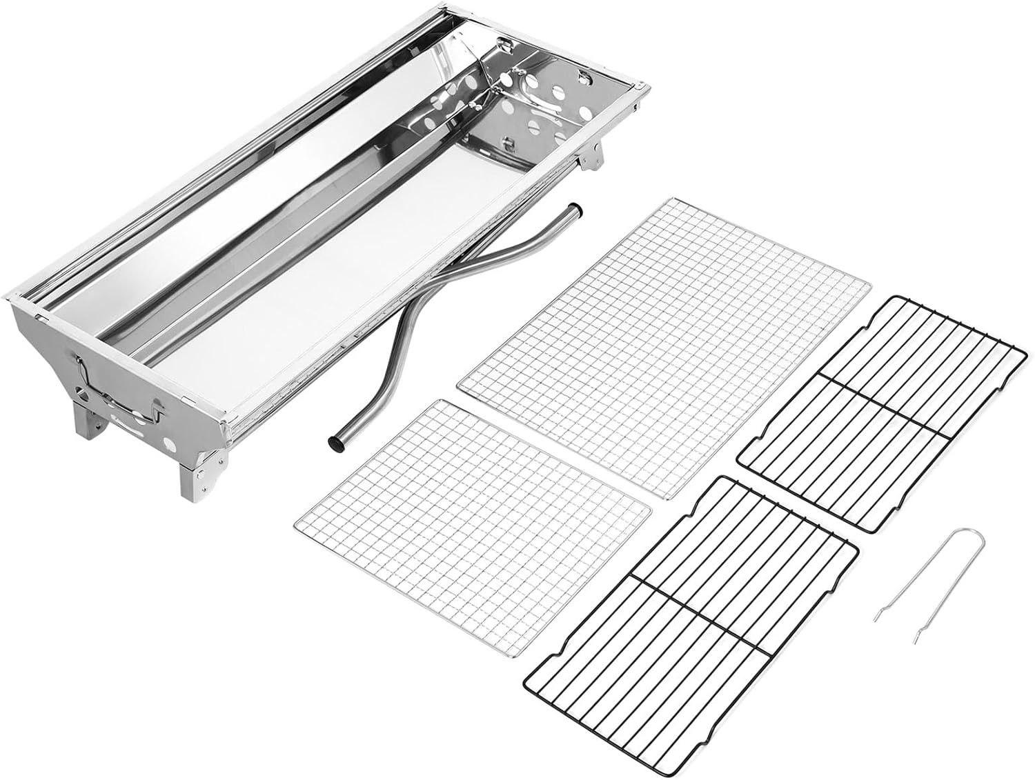 Thumbnail 5 de AGM składany grill węglowy, przenośny, srebrny, 71 × 33 × 73 cm