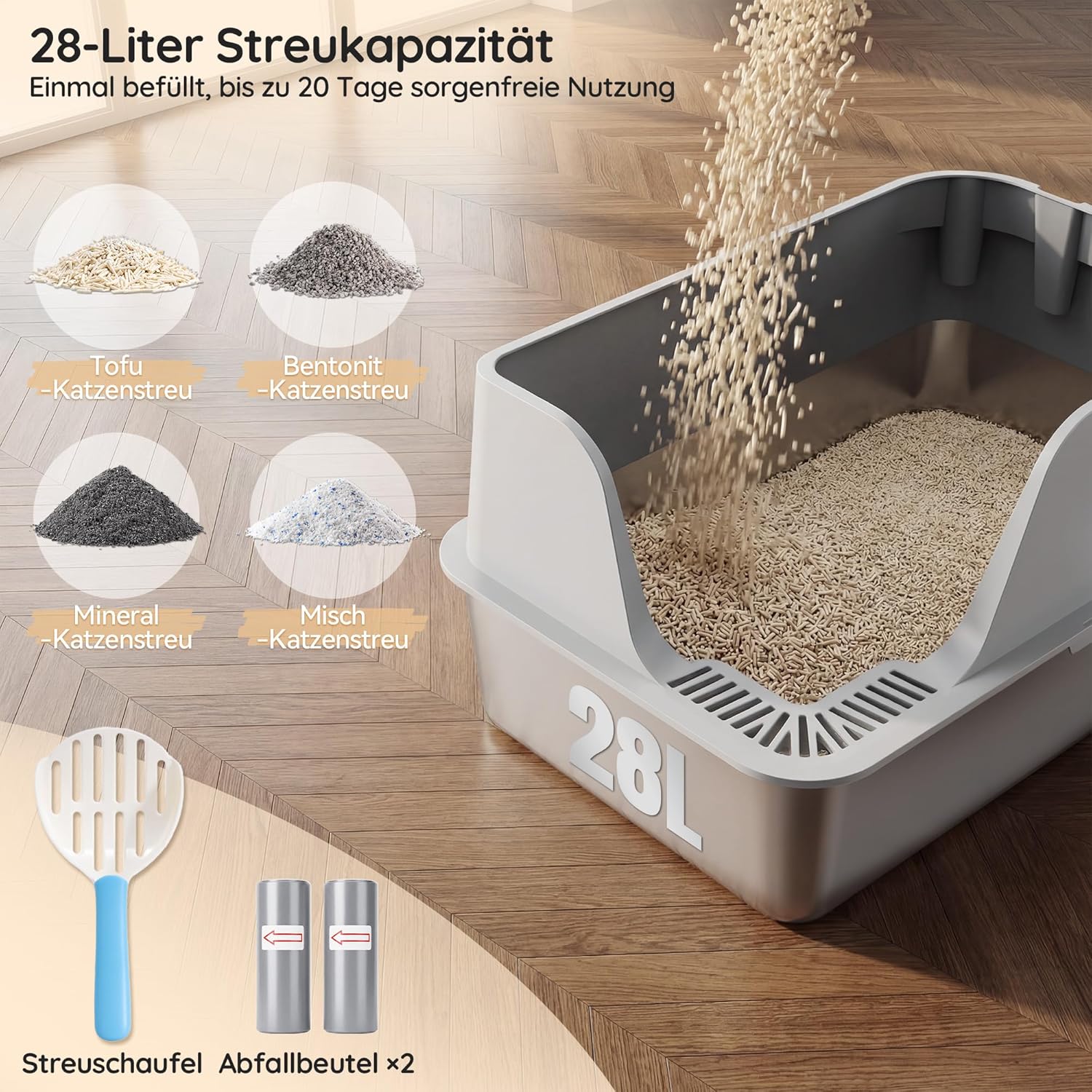 Thumbnail 6 de JUMMICO Katzenklo aus Edelstahl (XXL) mit Schaufel, Matte und erhöhtem Rand – leicht zu reinigen