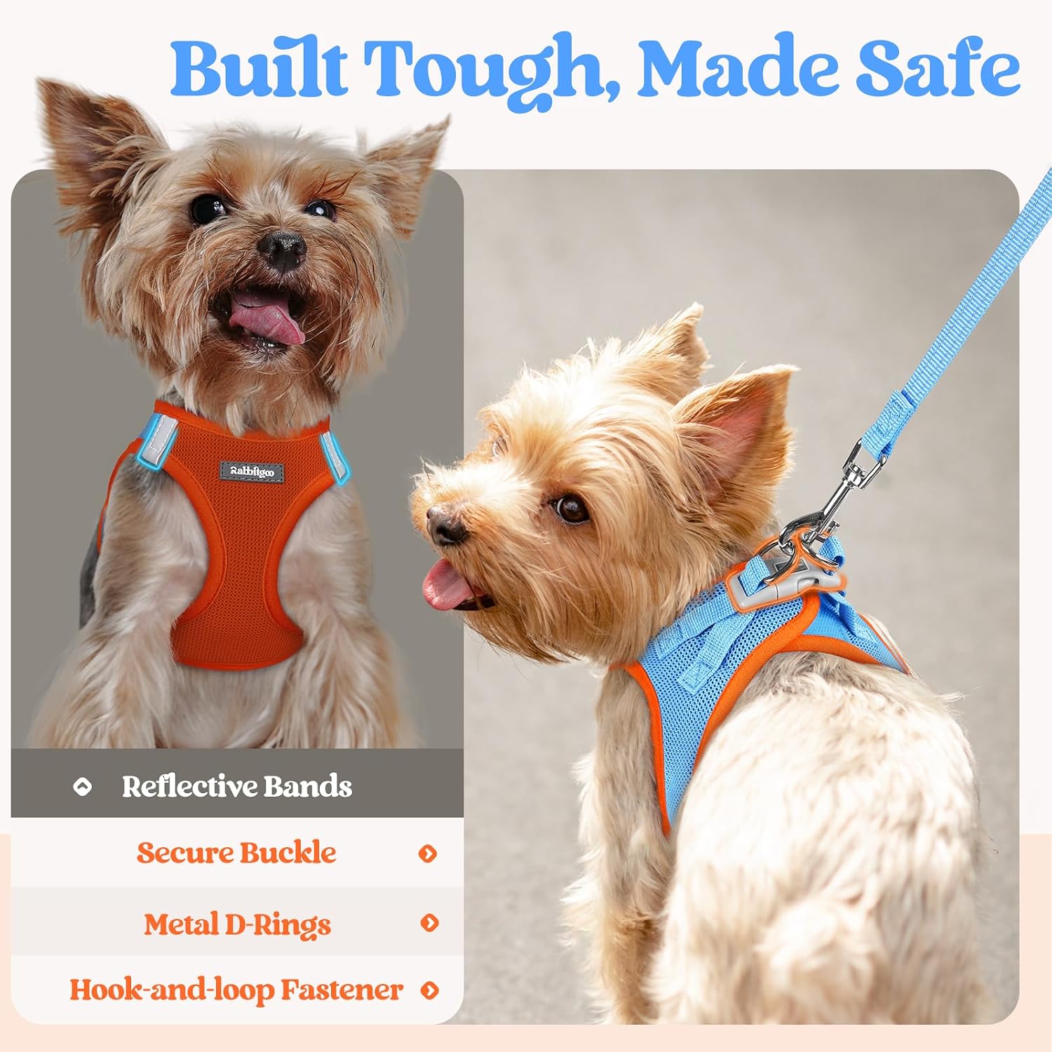 Detalle de rabbitgoo Step-in Soft Mesh Dog Harness & Leash Set (Blue & Orange) – Small Size S