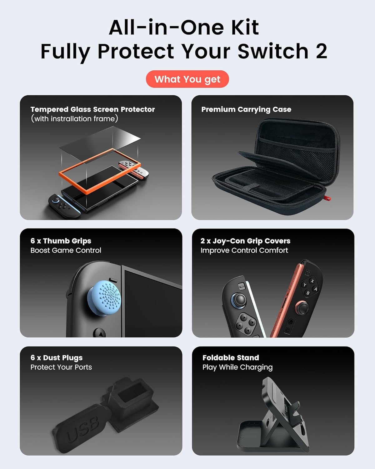 Detalle 2 de TRANSNOVO Protective Carrying Case for Nintendo Switch 2, 16-in-1 kit