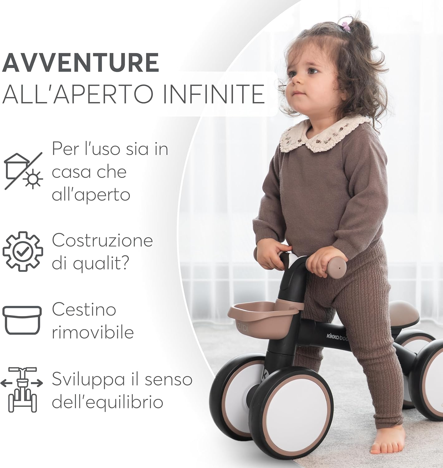 Thumbnail 6 de KikkaBoo ZIPI: Bicicletta di equilibrio senza pedali per bambini 1–3 anni con cestino e manubrio bloccabile