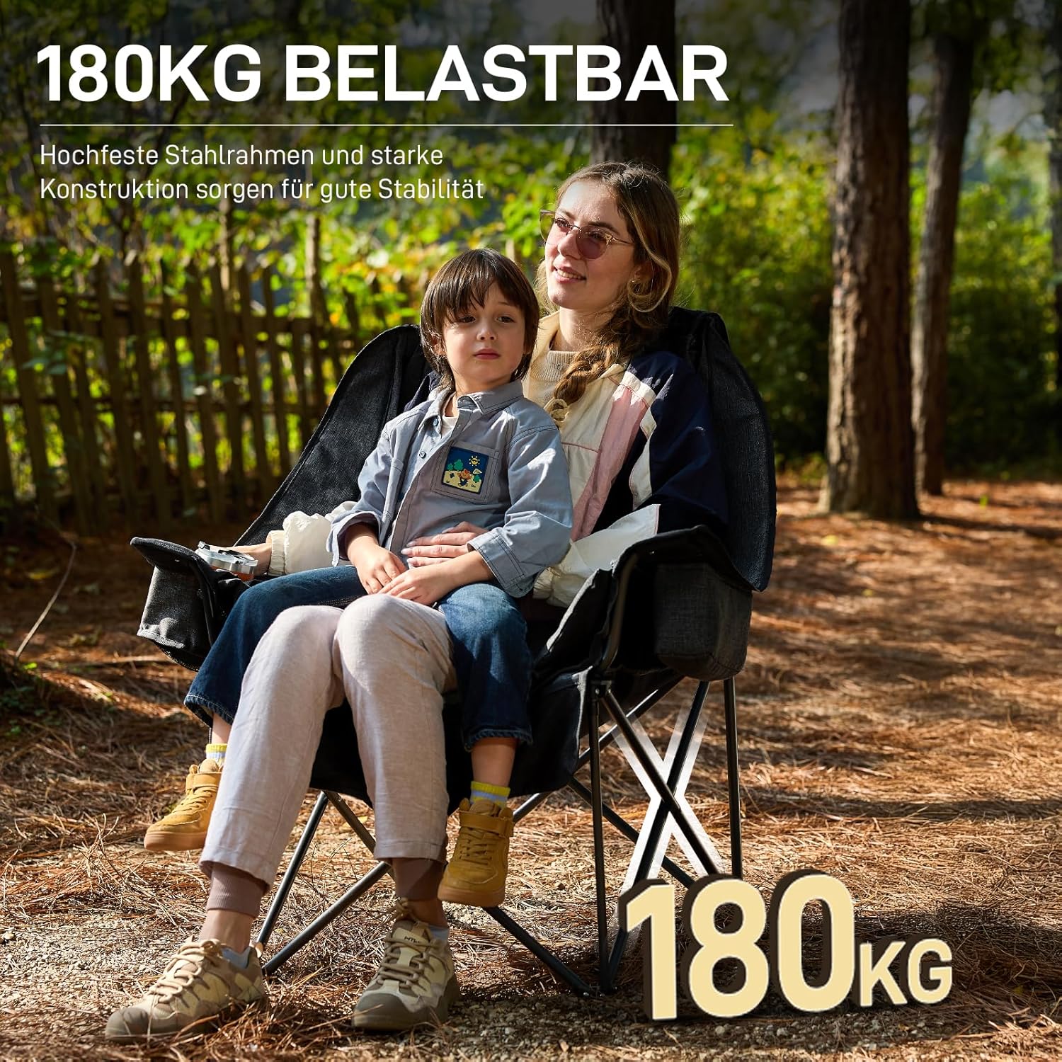 Thumbnail 4 de EVER ADVANCED 2-in-1 Campingstuhl Faltbar – Stabiler Klappstuhl mit abnehmbarer Polsterung, 180 kg Belastbarkeit, Kühltasche & Getränkehalter