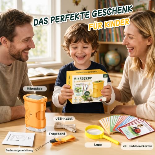 Thumbnail 8 de GeschenPark Digitales Mikroskop für Kinder – 1000x Vergrößerung, 2" HD Display, 20+ Entdeckerkarten