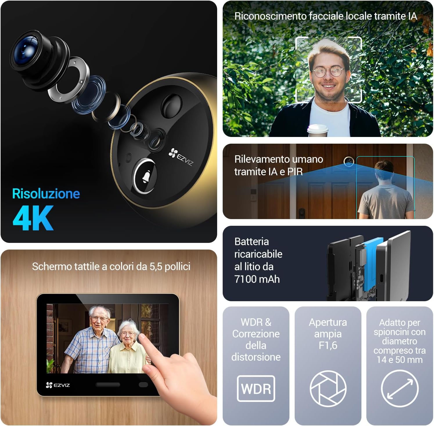 Detalle de EZVIZ EP4 Spioncino Digitale WiFi 4K con Schermo Touch da 5,5" - Oro