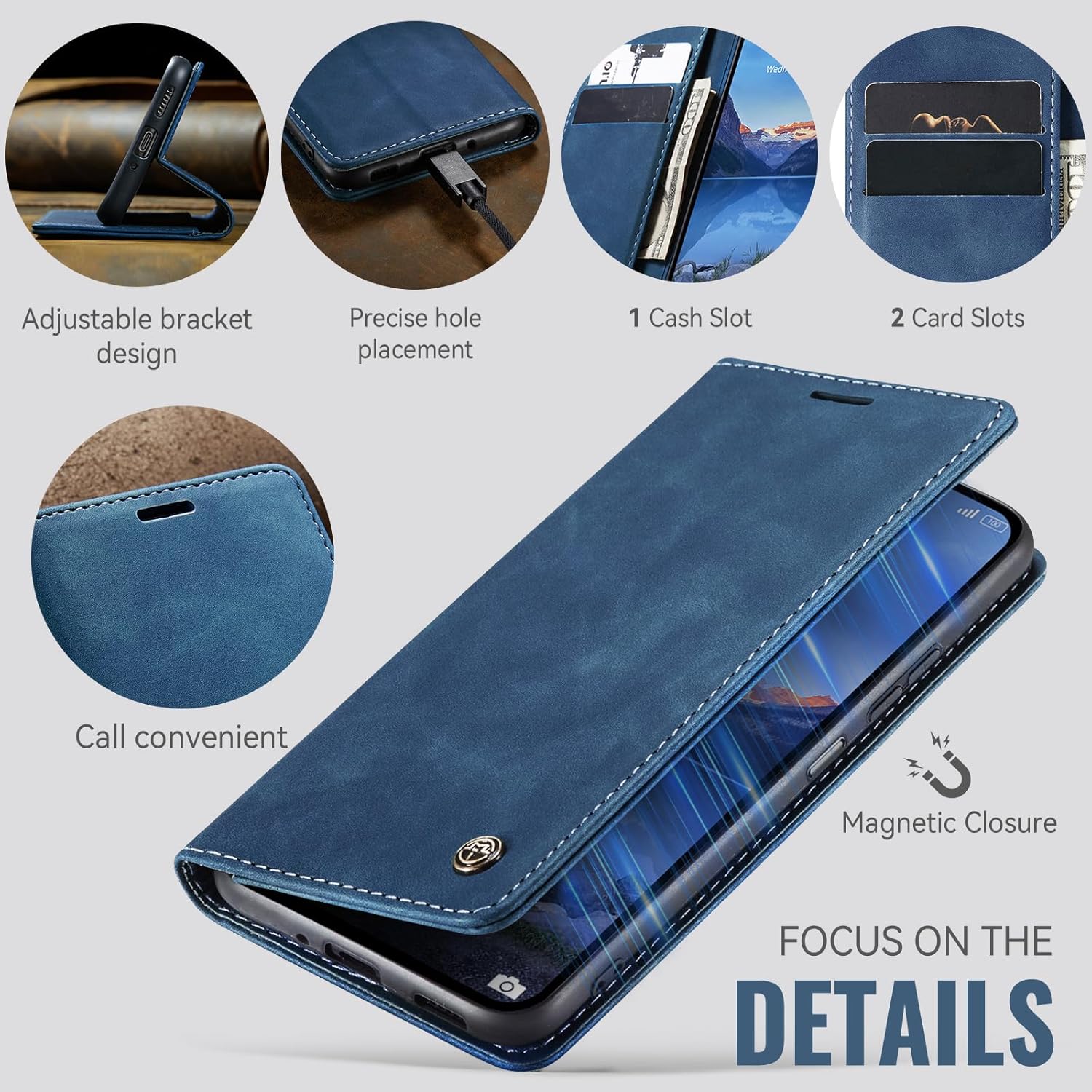Thumbnail 4 de Monweicz Klapphülle aus PU-Leder für Xiaomi Poco X7 5G – Blau mit Ständerfunktion, Kartenfach und Magnetverschluss