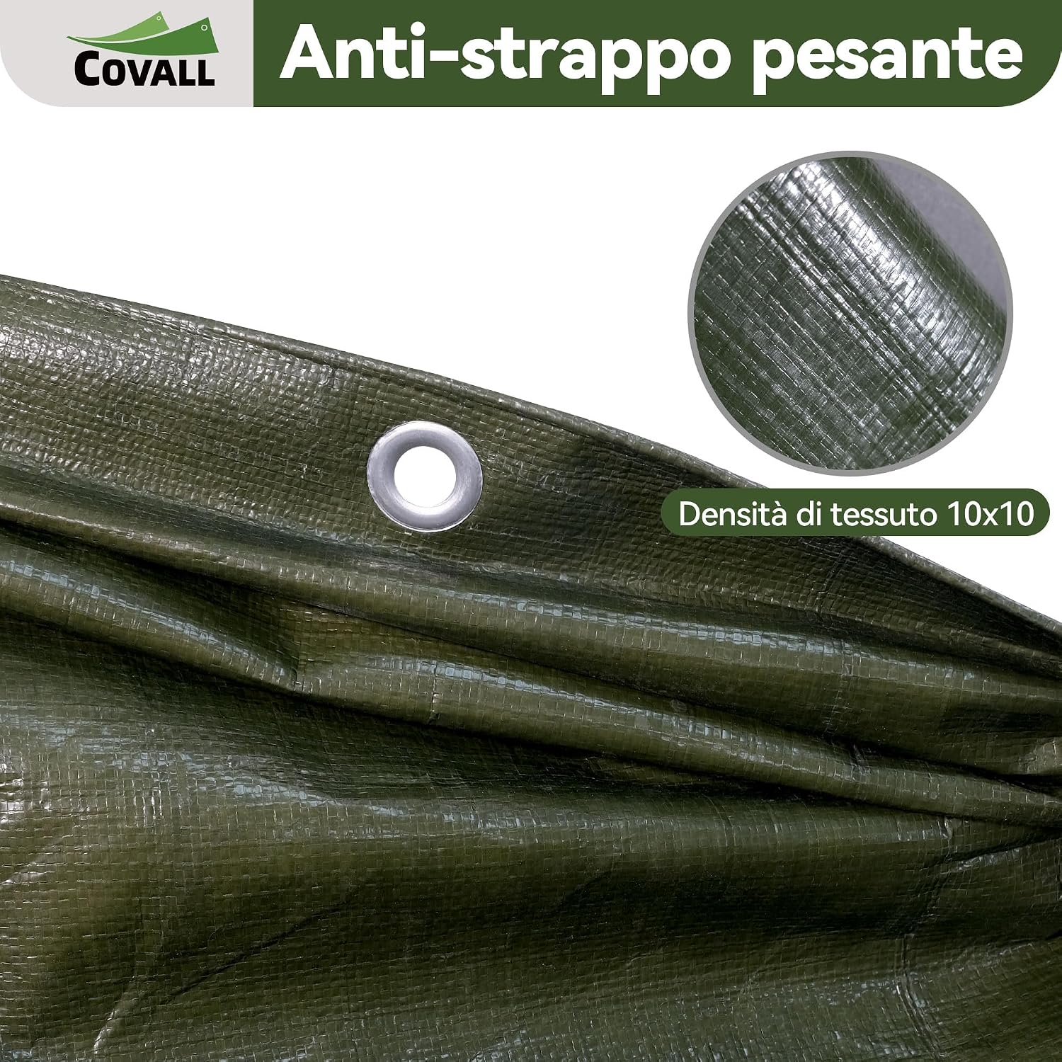 Detalle de COVALL Telo Impermeabile 115 g/m² 6x8m Verde – affidabile per esterni