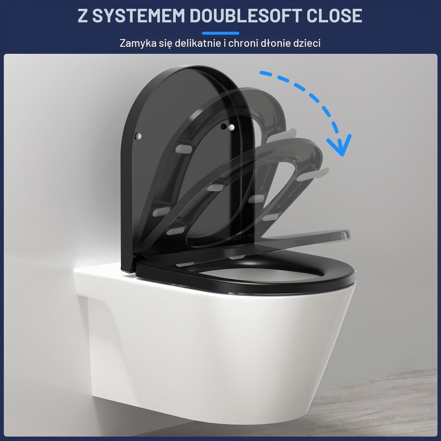 Detalle de YEAUPE PRO deska sedesowa D, czarna, wolnoopadająca, z szybkim wypinaniem