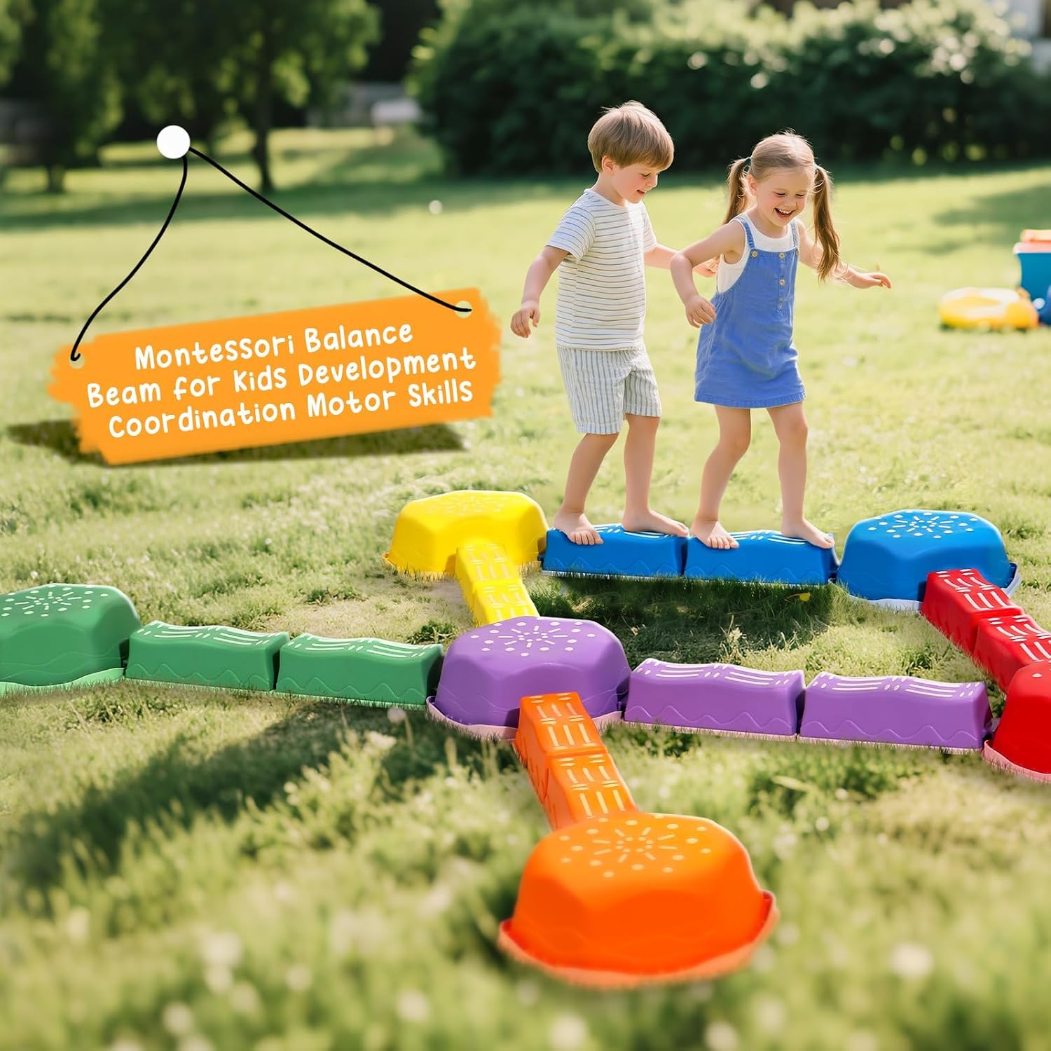 Detalle 2 de HappyField 18-Piece Non-Slip Balance Beam Stepping Stones Set (Stackable Obstacle Course)