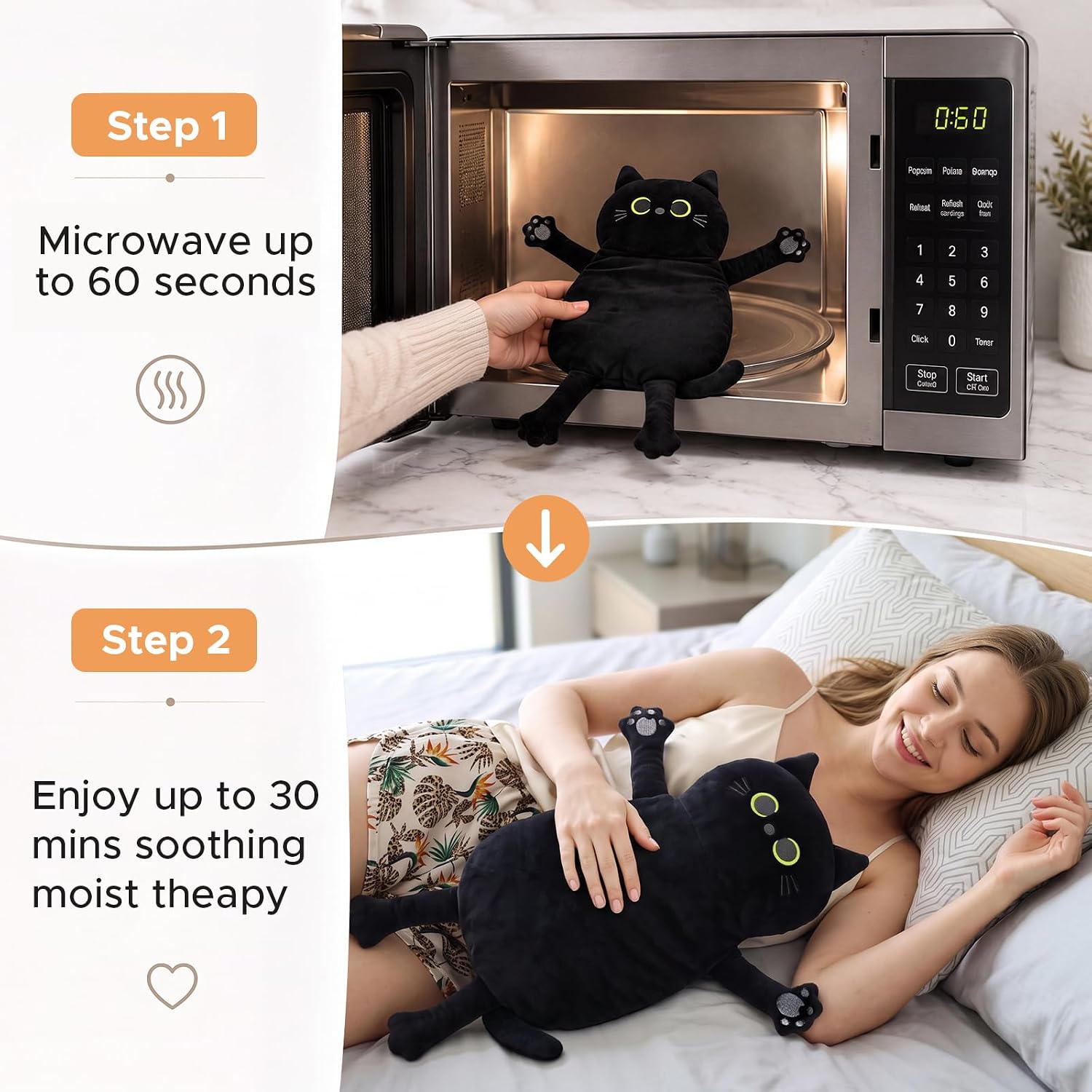 Thumbnail 5 de Cuckool Black Cat Microwave Heating Pad, 17" x 9", Flaxseed Insert