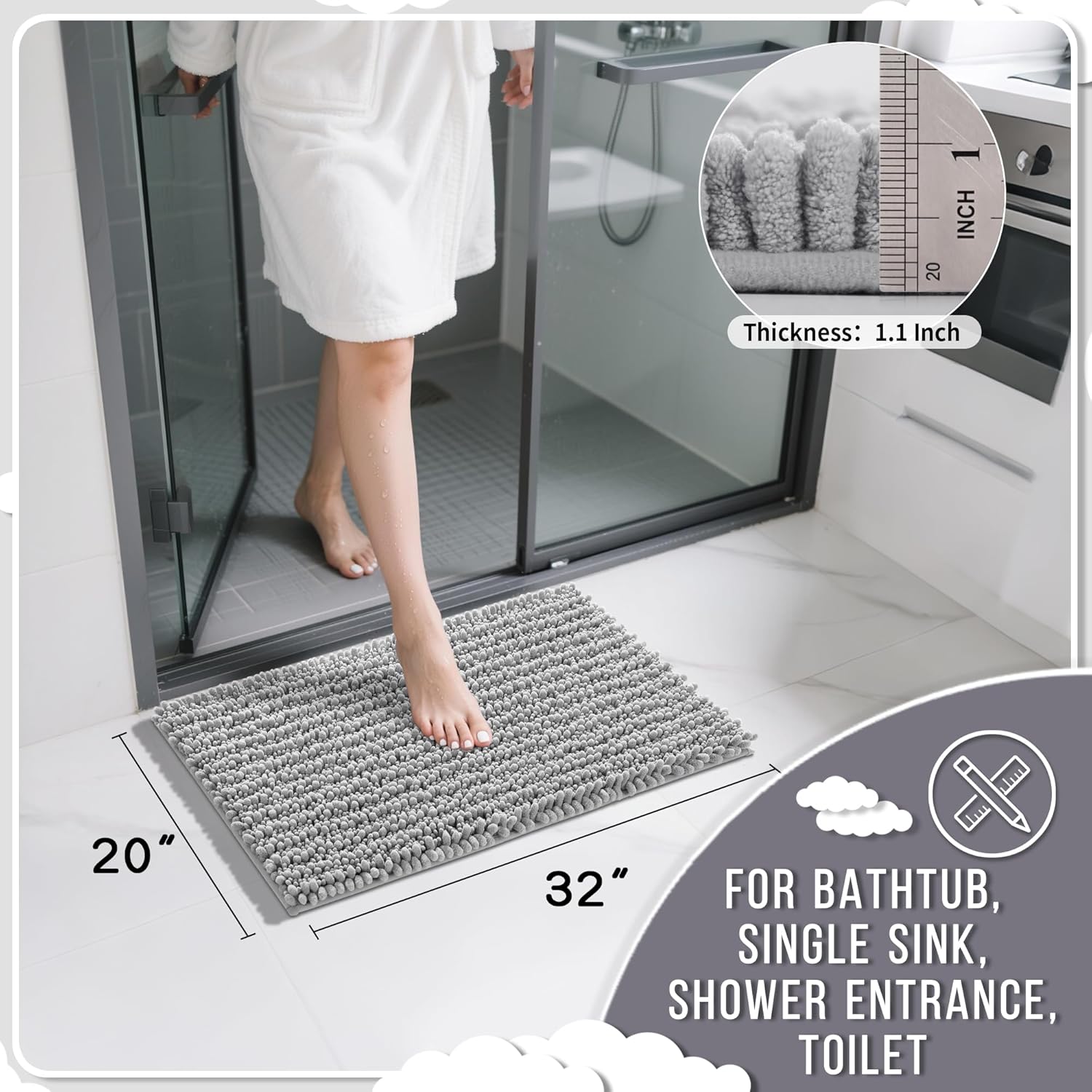Thumbnail 1 de Yimobra 32x20 Inch Chenille Bath Mat, Non-Slip