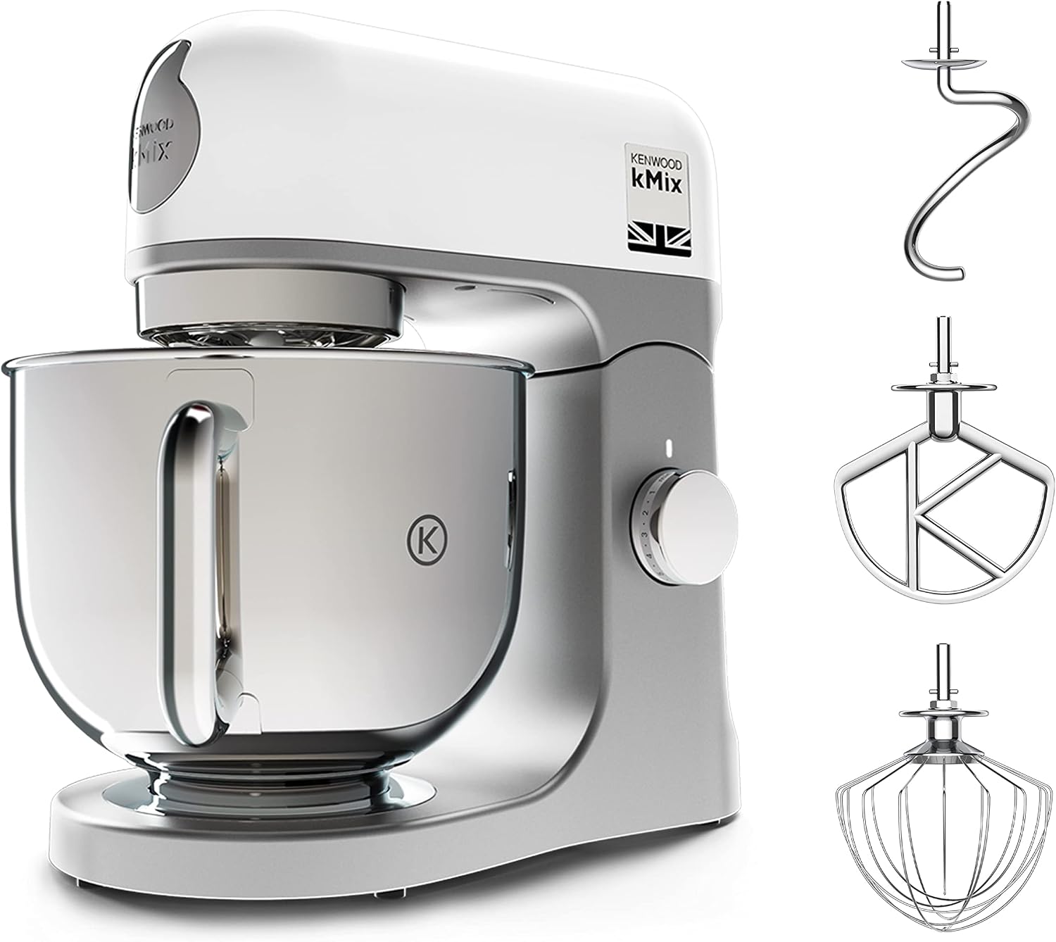 Detalle de Kenwood kMix KMX750WH Küchenmaschine mit 5-l-Edelstahl-Schüssel, 1.000-Watt und Patisserie-Set (weiß)
