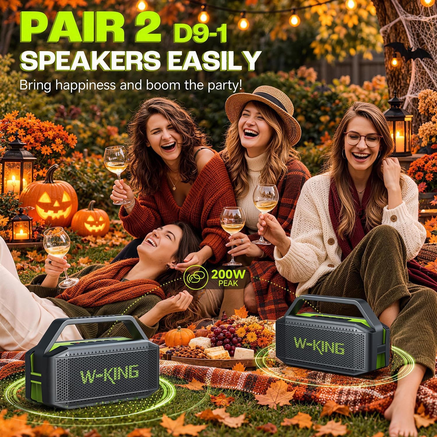 Detalle 1 de W-KING D9-1 Portable Bluetooth Speaker, IPX7 Waterproof, 60W RMS, Green