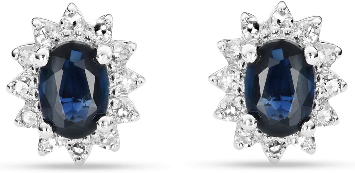 Thumbnail 1 de Miore Bijoux Femmes Boucles d'Oreilles Fleur — Émeraude verte/Saphir bleu/Rubis rouge avec Diamants 0,09 Ct en Or Blanc 9K