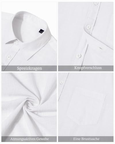 Detalle de J.VER Weißes Herrenhemd Kurzarm – Leinen/Baumwolle, Regular Fit