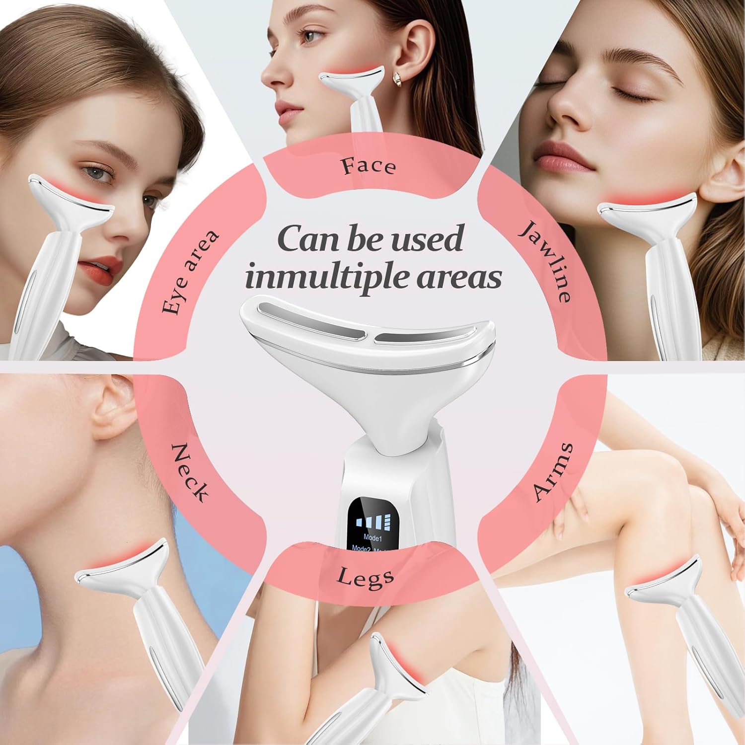 Detalle de Gesichtsmassagegerät mit EMS, LED-Licht und Wärme – Gegen Falten, Basis-Lifting für Gesicht, Hals und Kinn