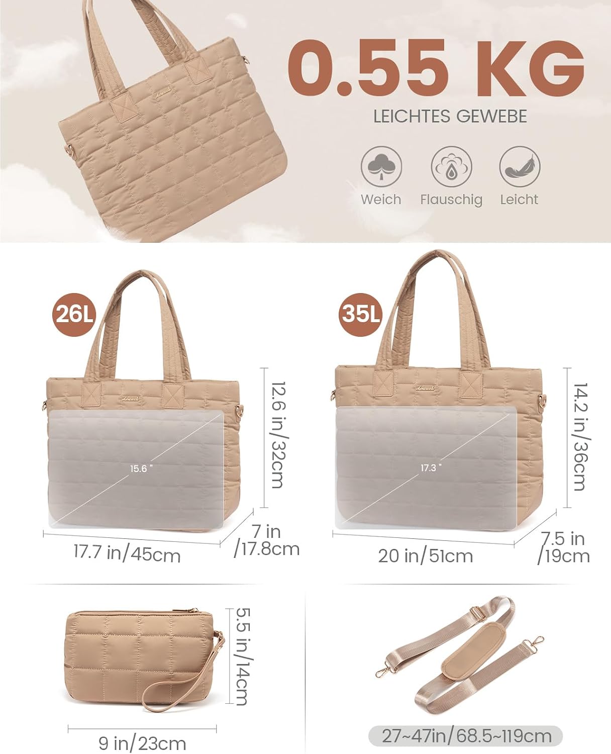 Thumbnail 6 de LOVEVOOK Laptoptasche 15,6 Zoll Khaki