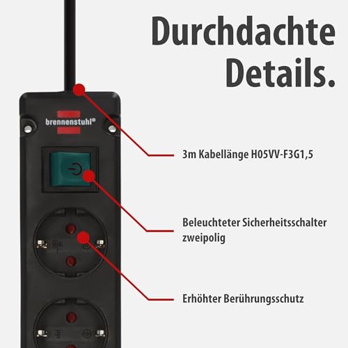 Detalle de Brennenstuhl Bremounta 6-Fach-Steckdosenleiste mit Schalter – sichere Wandmontage