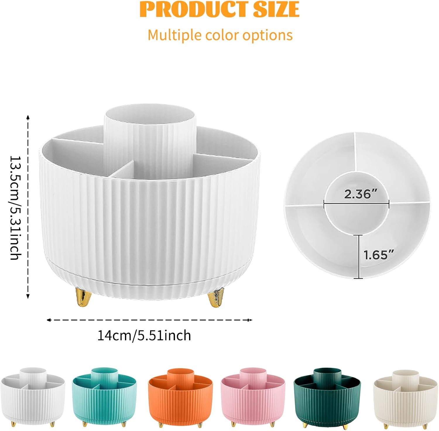 Thumbnail 3 de 360° Rotating Makeup Organiser with 5 Compartments (White)