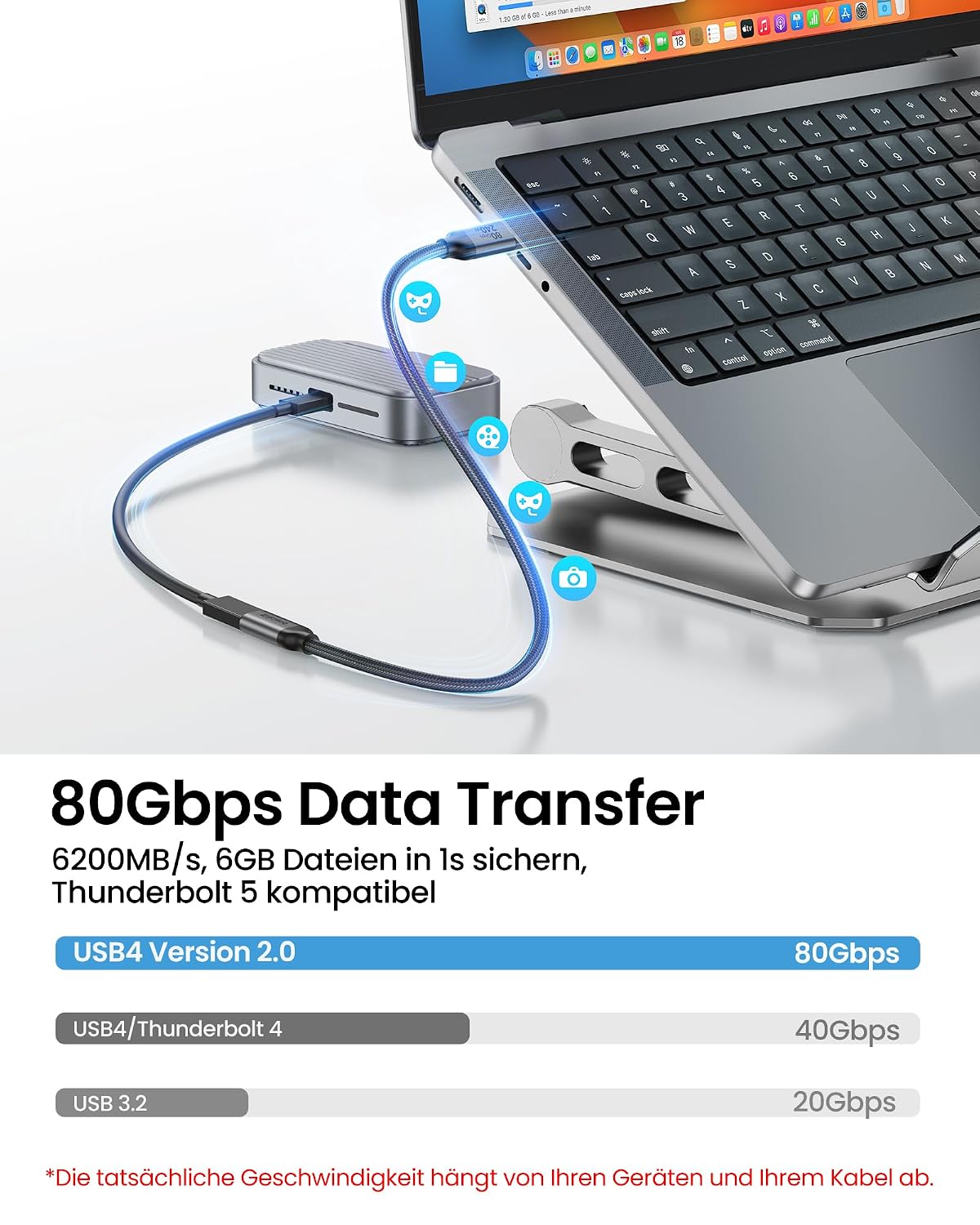 Detalle de Silkland USB4 V2.0 Verlängerungskabel für Thunderbolt 5/4 – 0,5 m, 80 Gbps, 240 W PD