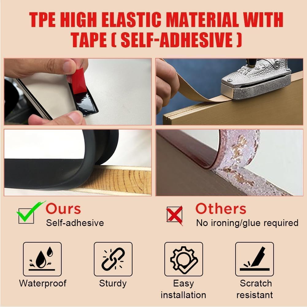 Thumbnail 5 de Flintronic 10m x 16mm U-Shape Flexible Furniture Edge Banding (Black) – self-adhesive TPE trim