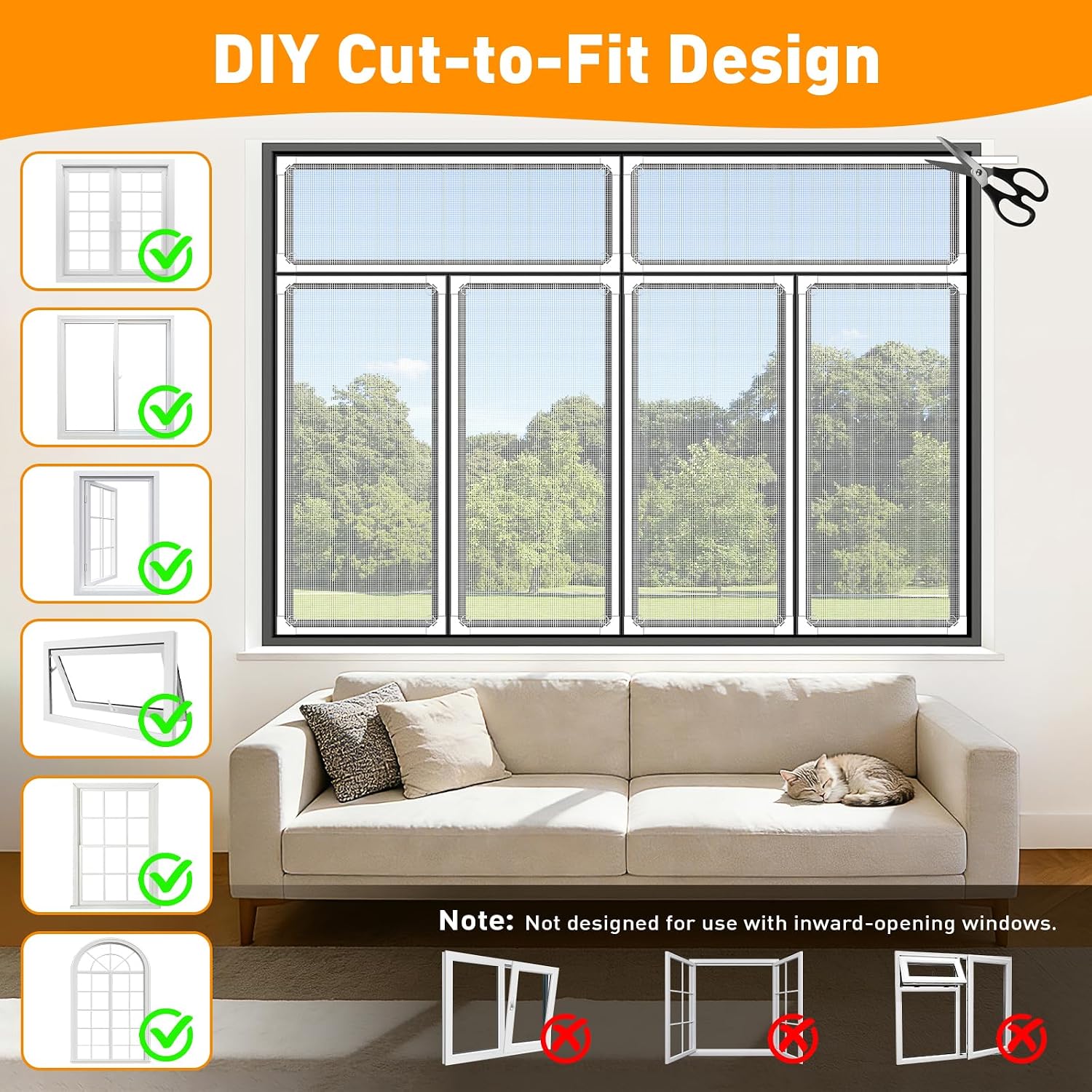 Detalle de OWYR Magnetic Window Screen, 43" x 47", Fibreglass Mesh, Magnetic Closure
