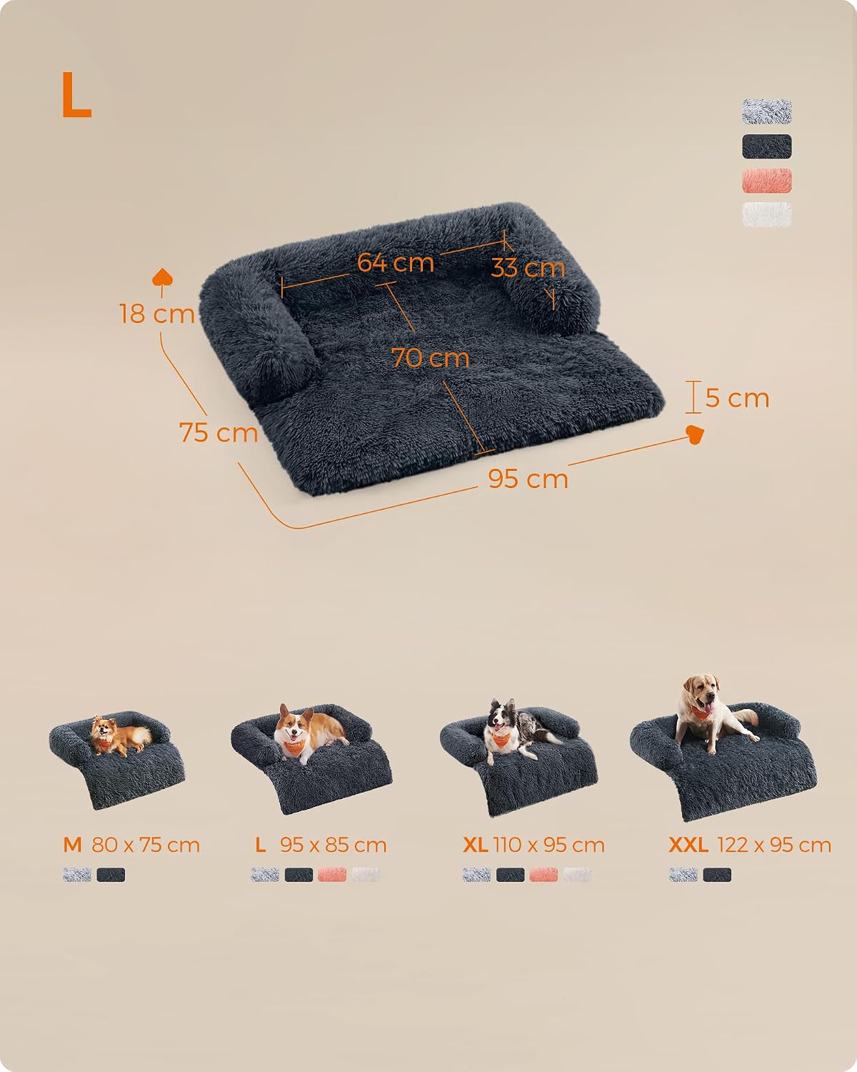 Detalle de FEANDREA FluffyHug BOBBEE PGW222G02 hondenmand L, pluche met TPU-onderlaag