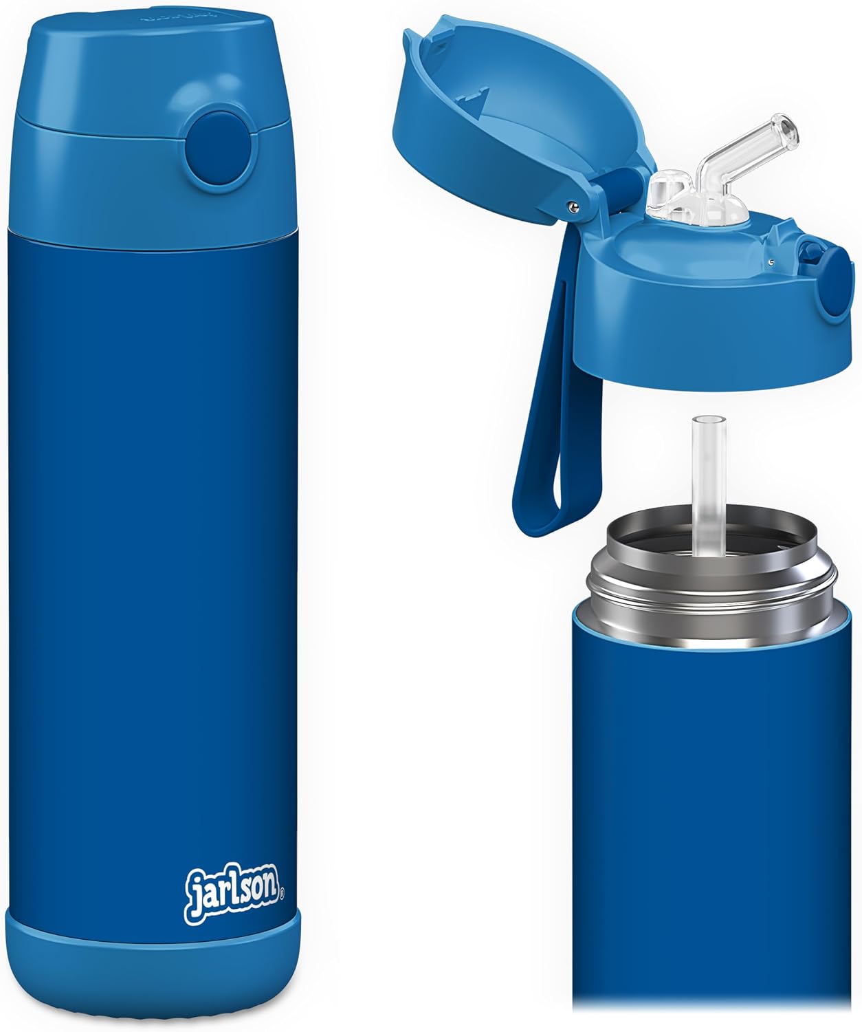 Detalle de Jarlson Charli 18oz Kids Water Bottle: Stainless Steel Vacuum Insulated Bottle with Straw (Blue)