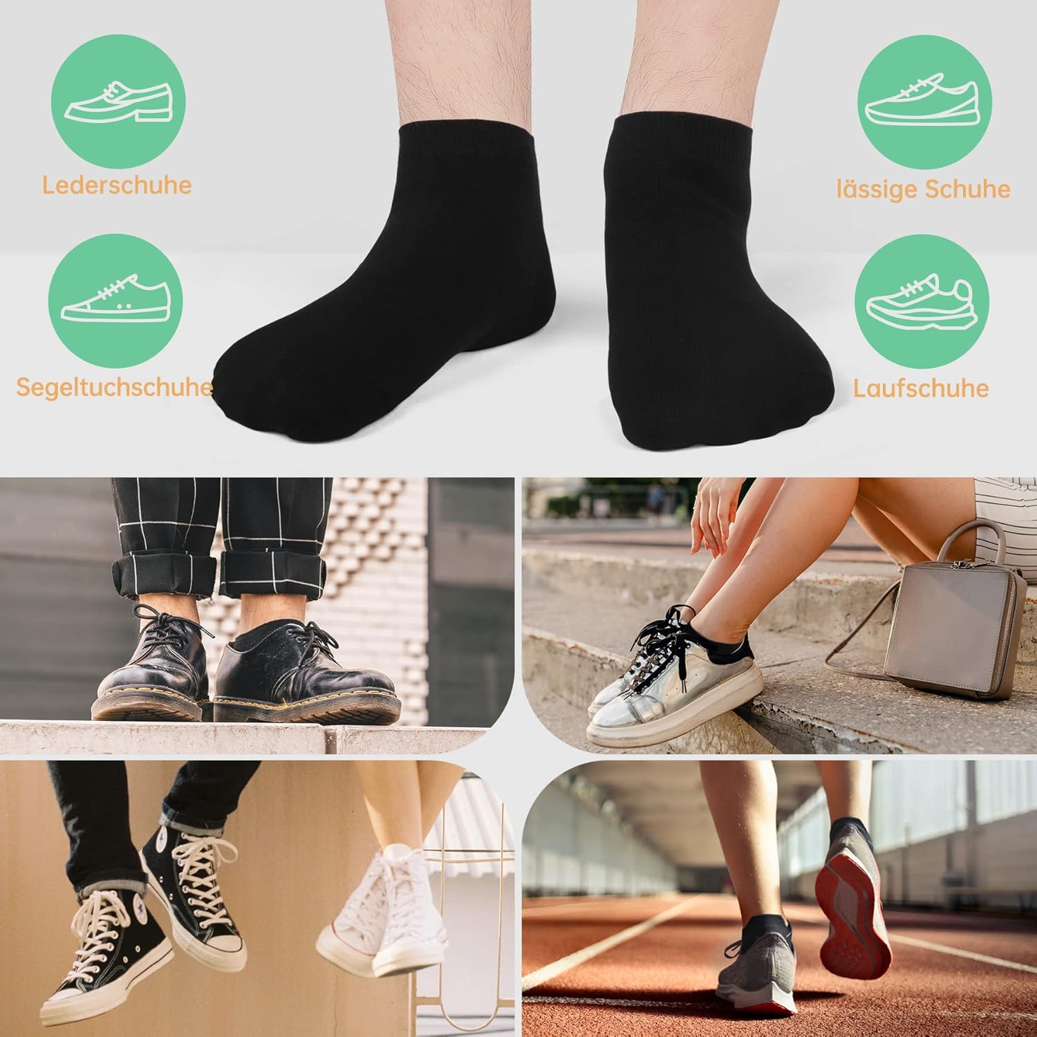 Thumbnail 5 de FALARY Sneaker Socken – Bio-Baumwolle, 12 Paar, Unisex (Schwarz/Weiß/Grau)