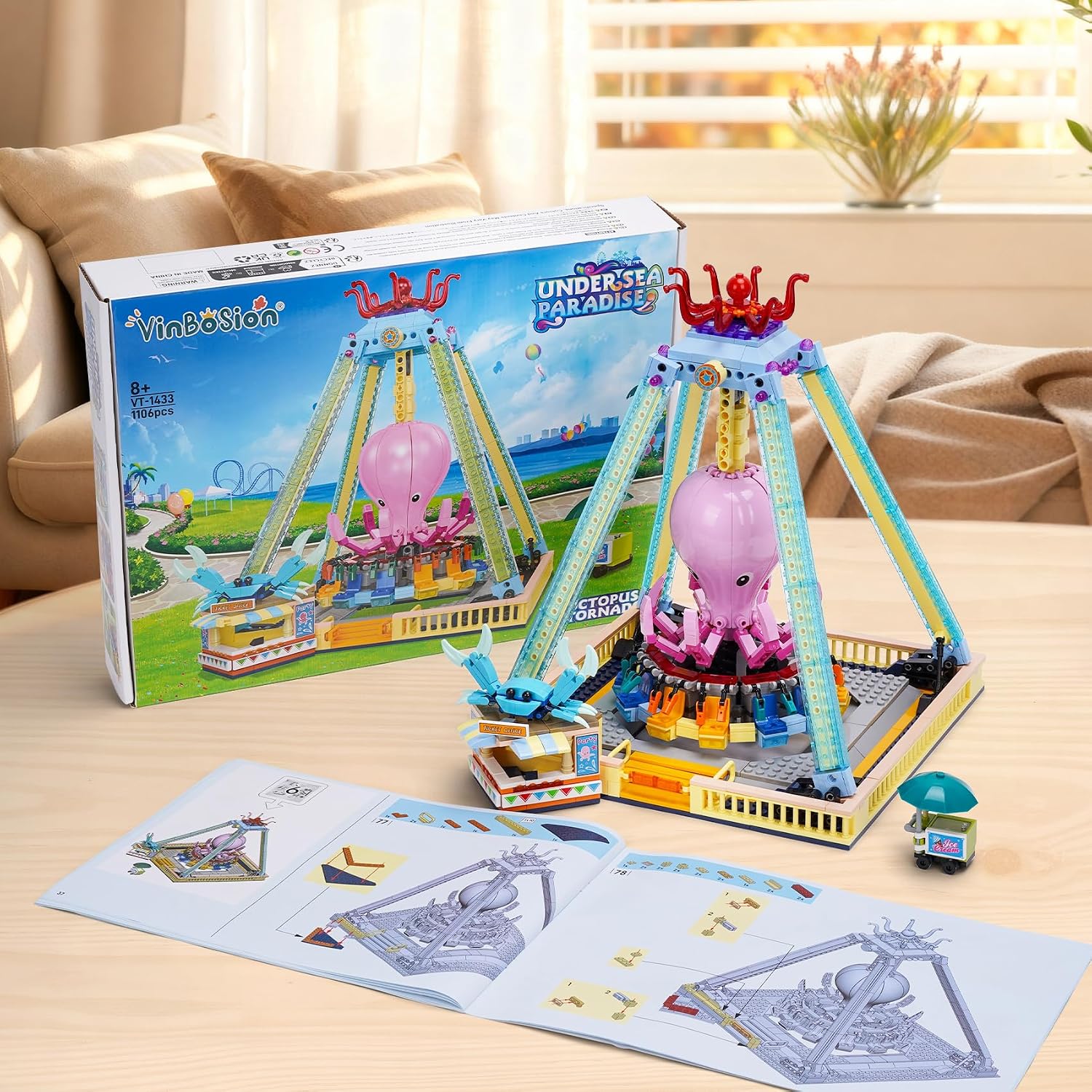 Detalle de Vinbosion Octopus Swing Building Blocks Set (1189 pcs) – Creative Amusement Park Model