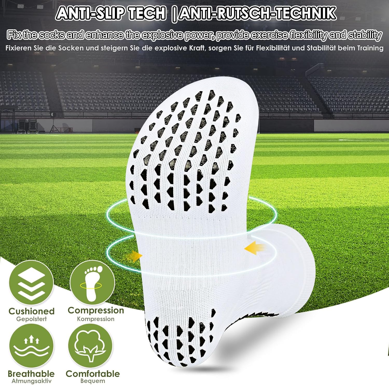 Detalle de PERMANENTLY001 Calzini antiscivolo per calcio e sport compressivi (uomo e donna)
