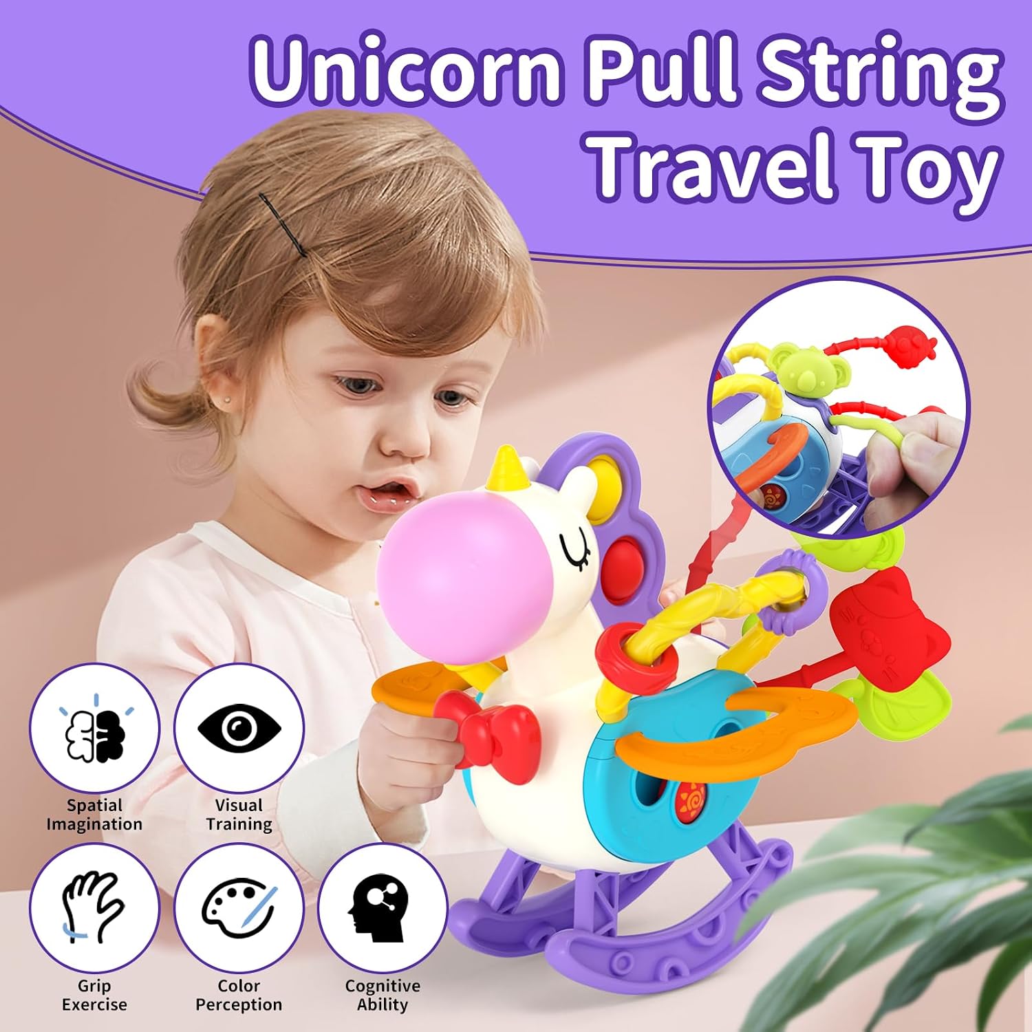 Thumbnail 3 de usrela 4-in-1 Baby Toys for 6-12-18 Months: Busy Cube, Stacking Sorter, Piano Xylophone & Pull String Travel Toy