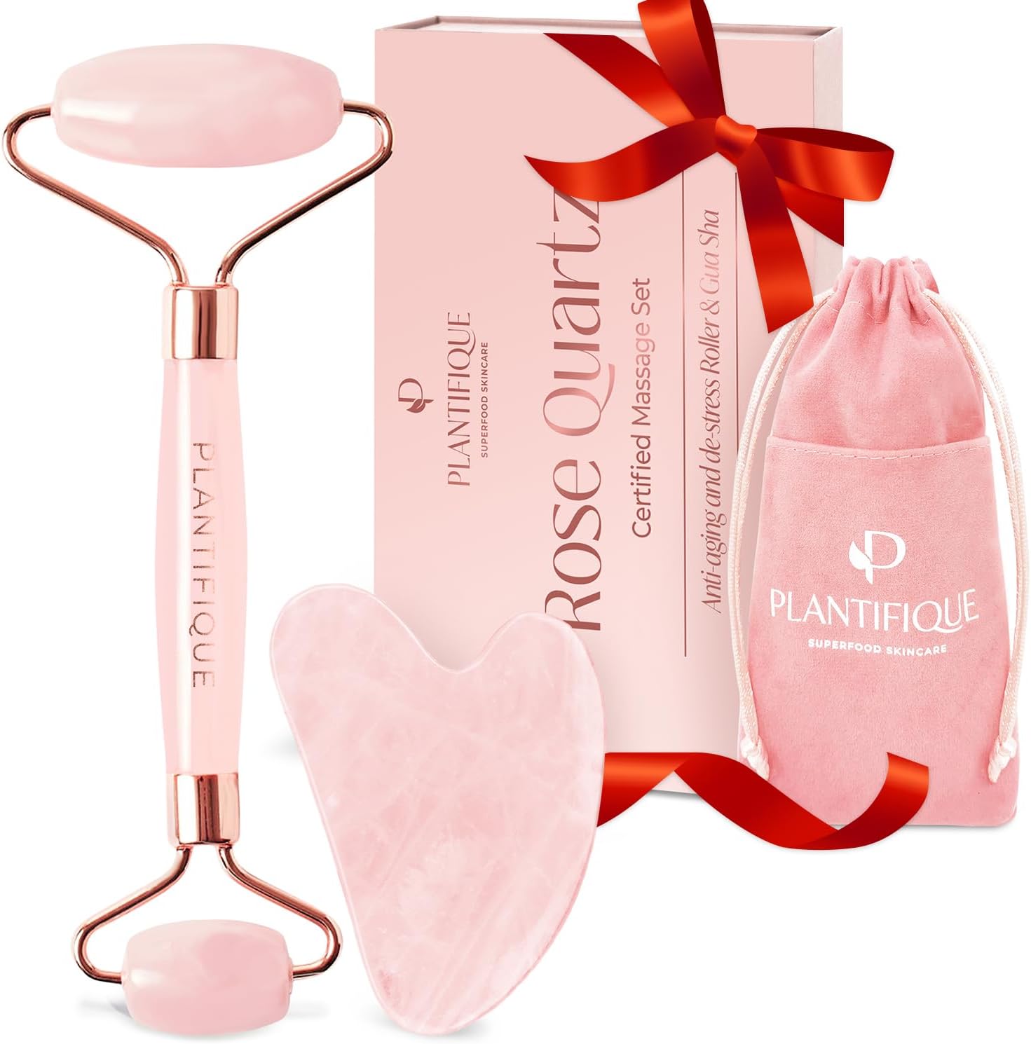 Detalle de PLANTIFIQUE MYY-01 Rose Quartz Gua Sha & Face Roller Set