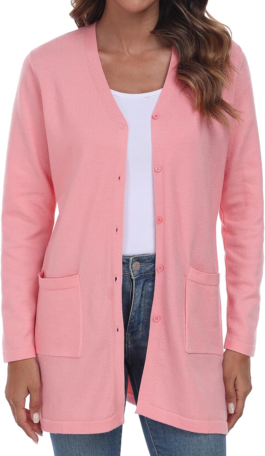 Thumbnail 1 de YUNDAI Women’s Open-Front Lightweight Knitted Long Cardigan with Pockets