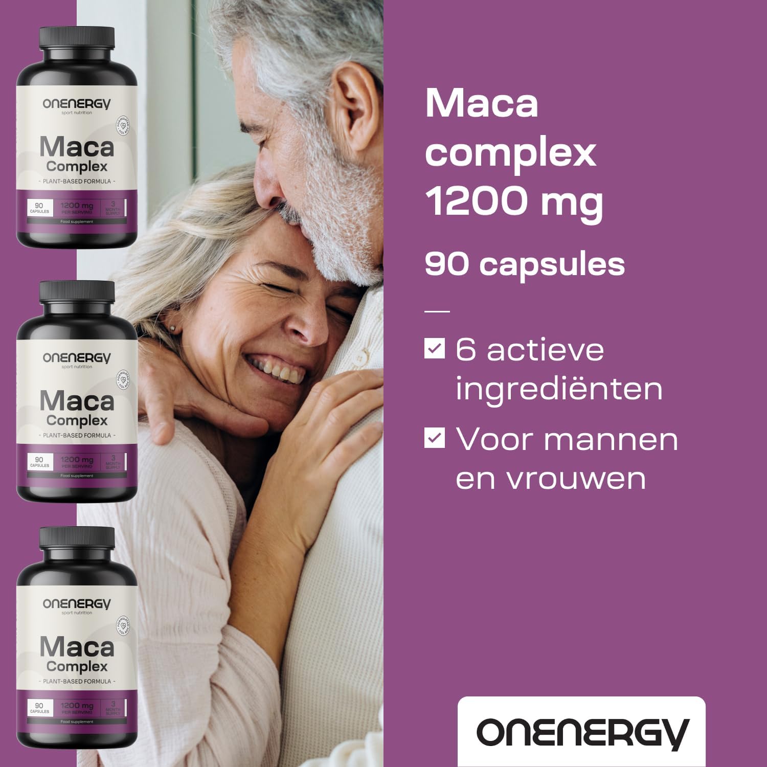 Detalle 2 de ONENERGY Maca Complex 1200 mg met 20:1-extract, L-arginine en 90 capsules