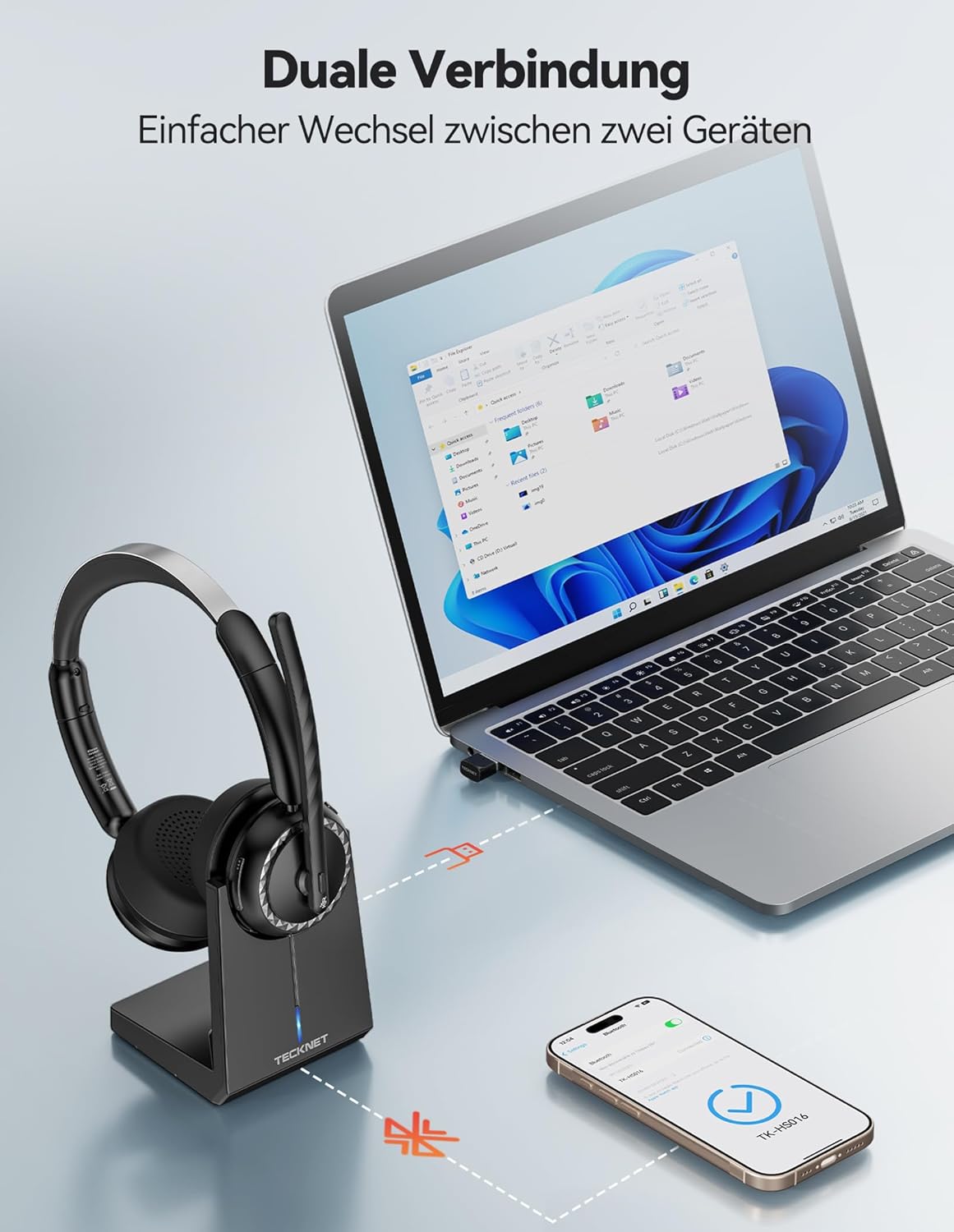 Thumbnail 5 de TECKNET V5.3 Bluetooth Headset 55 Std. Akku 📞