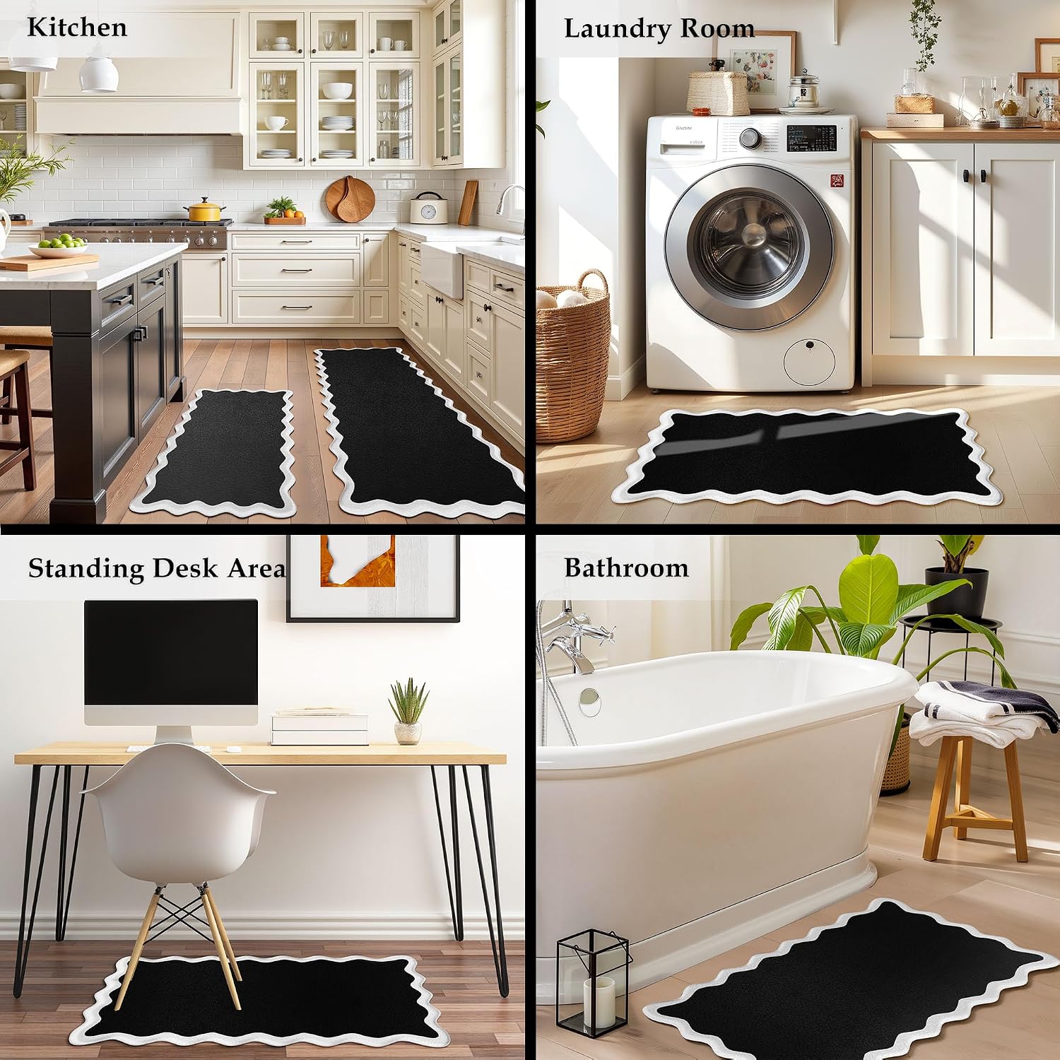 Thumbnail 6 de Arenarug Scalloped Black White Kitchen Mats 2-Piece Set