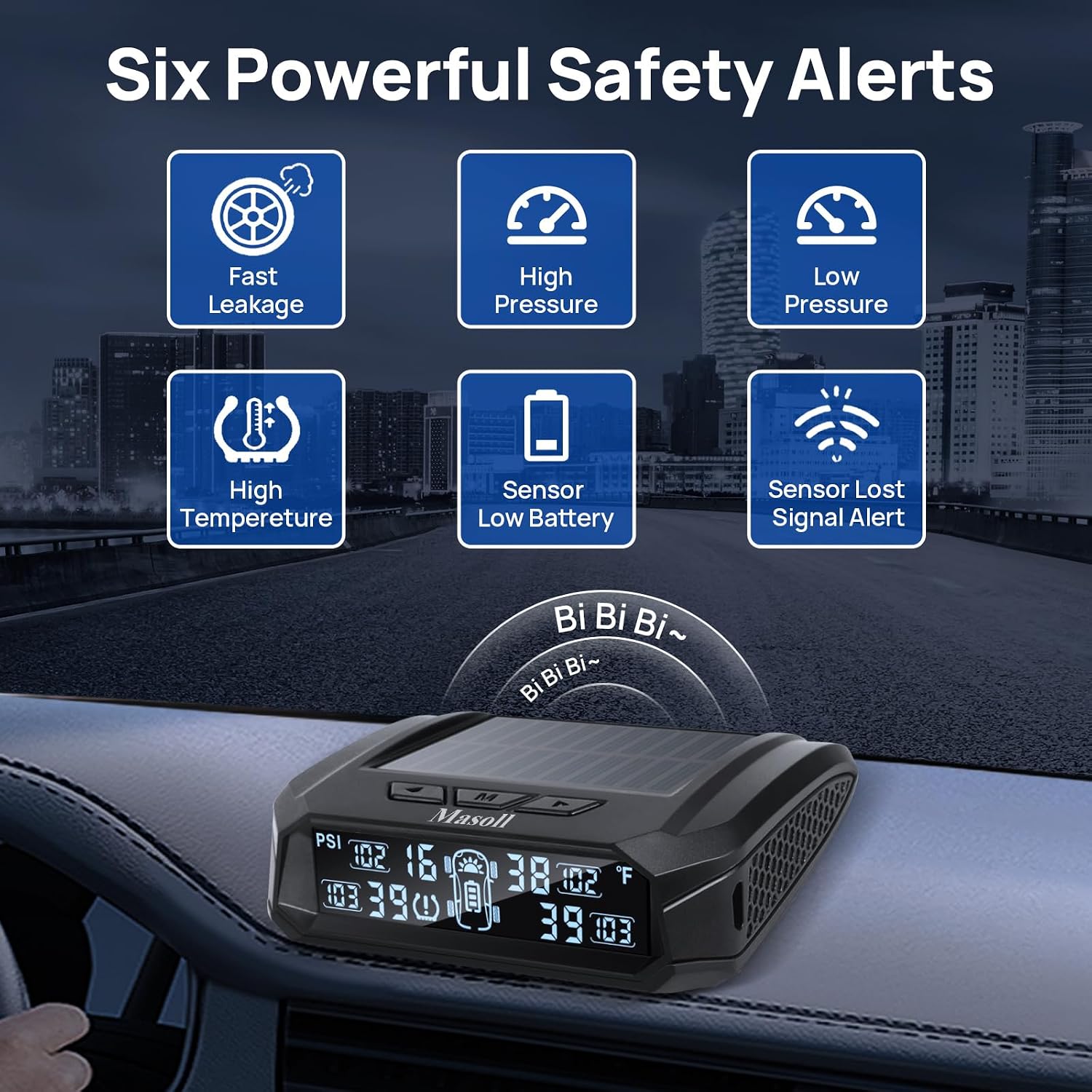 Thumbnail 2 de Masoll RV Tire Pressure Monitoring System with Solar Charger (4 Sensors, 6 Alarm Modes)