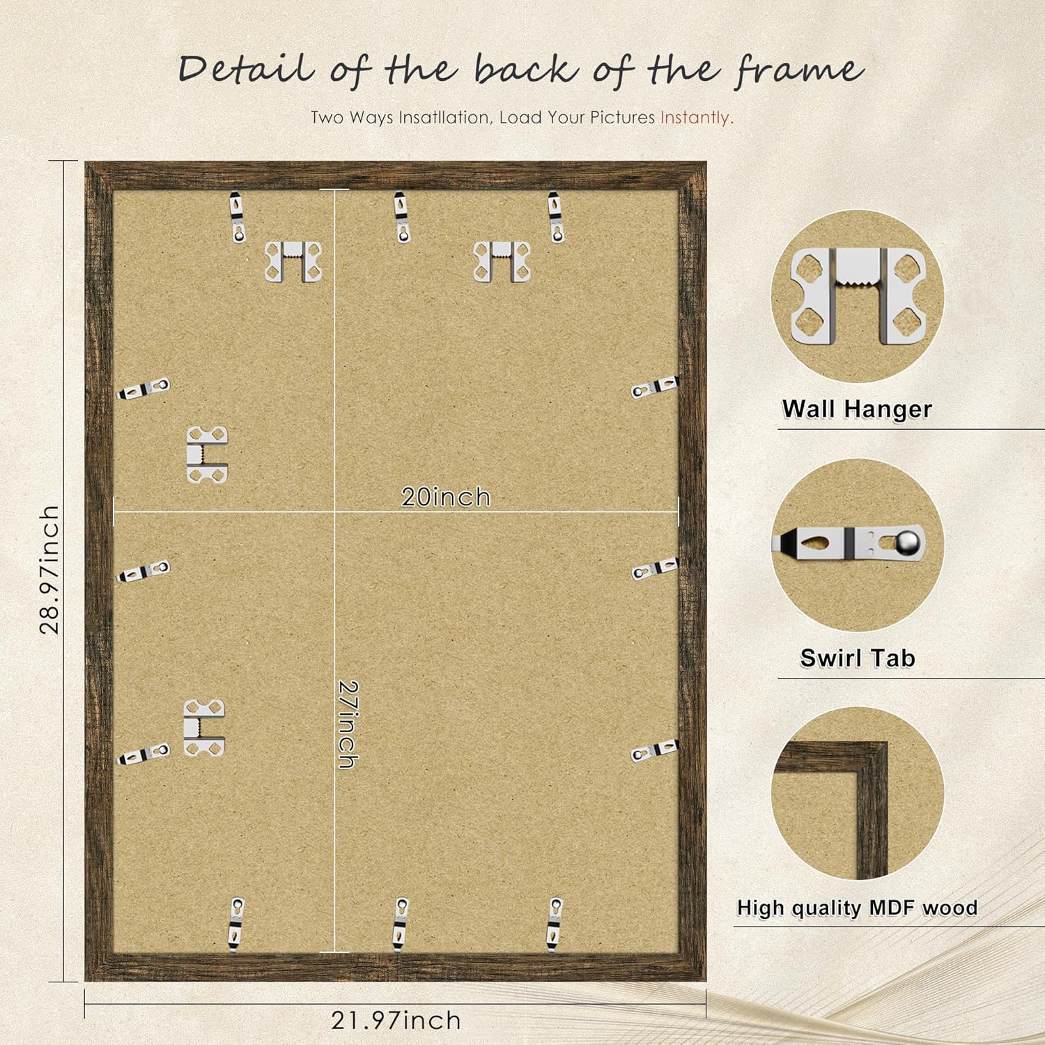 Detalle 2 de Picrit 20x27 Picture Frame 3 Pack in Brown with Mat – Flexible Wall Display