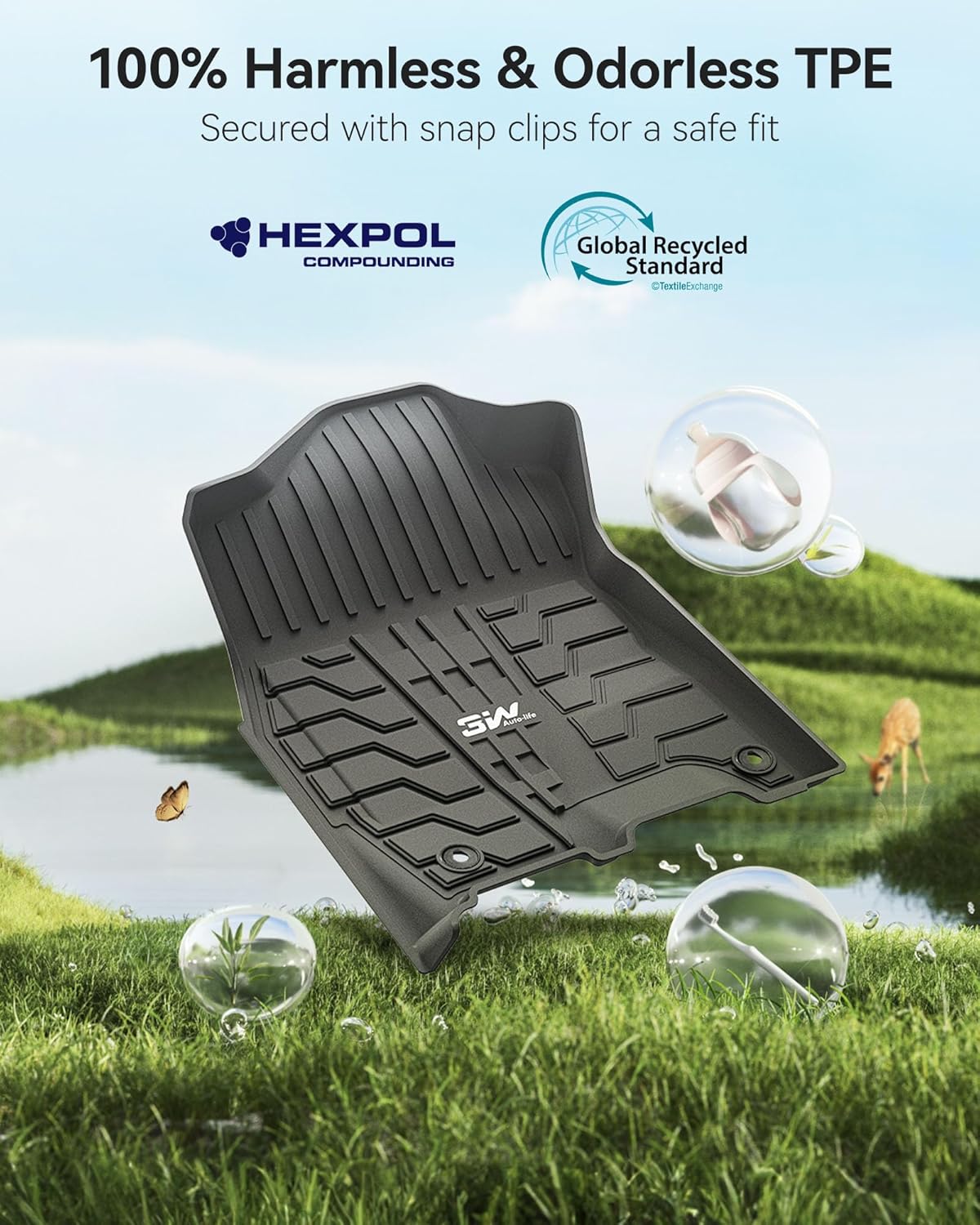 Thumbnail 6 de 3W Black All-Weather TPE Floor Mats for 2019–2026 Ram 2500/3500 Crew Cab (Bucket Seats, Not for PTO Kit Models)