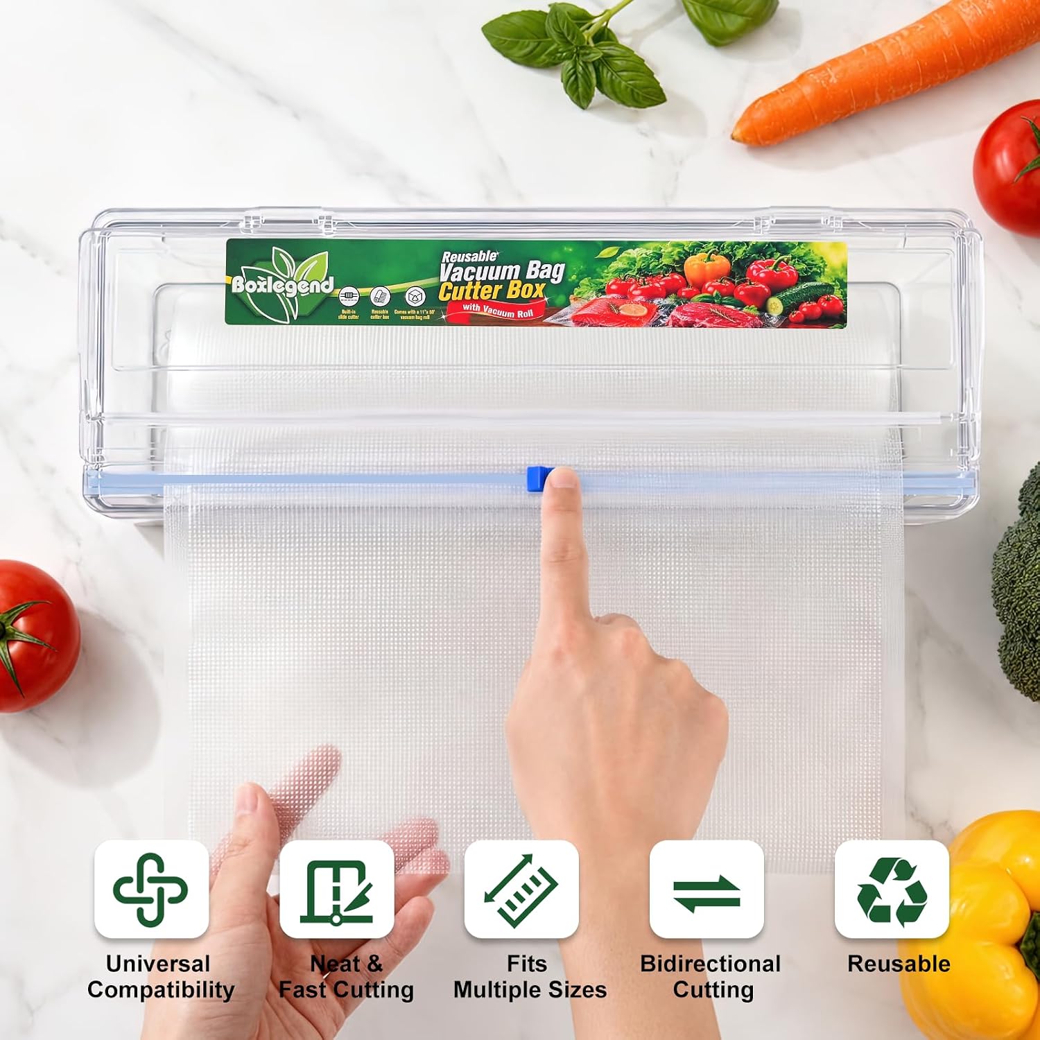Detalle 2 de BoxLegend QG-1 Vacuum Sealer Bag Dispenser with Cutter and 11" x 50' Roll
