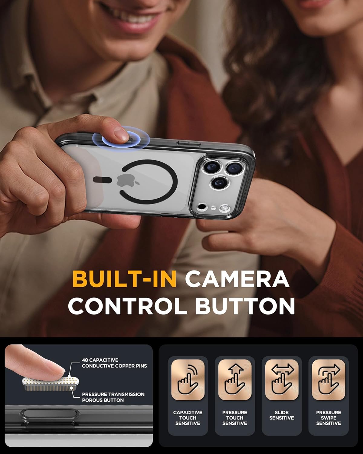 Thumbnail 4 de Miracase iPhone 17 Pro 6.3" Case with Built-in Tempered Glass & MagSafe Protection (Clear Black)