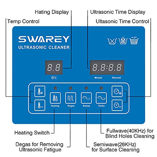 Detalle de SWAREY 2.5L Ultrasonic Cleaner with Degas, Timer and Heater — Professional Cleaning for Jewellery, Glasses, Watches and More